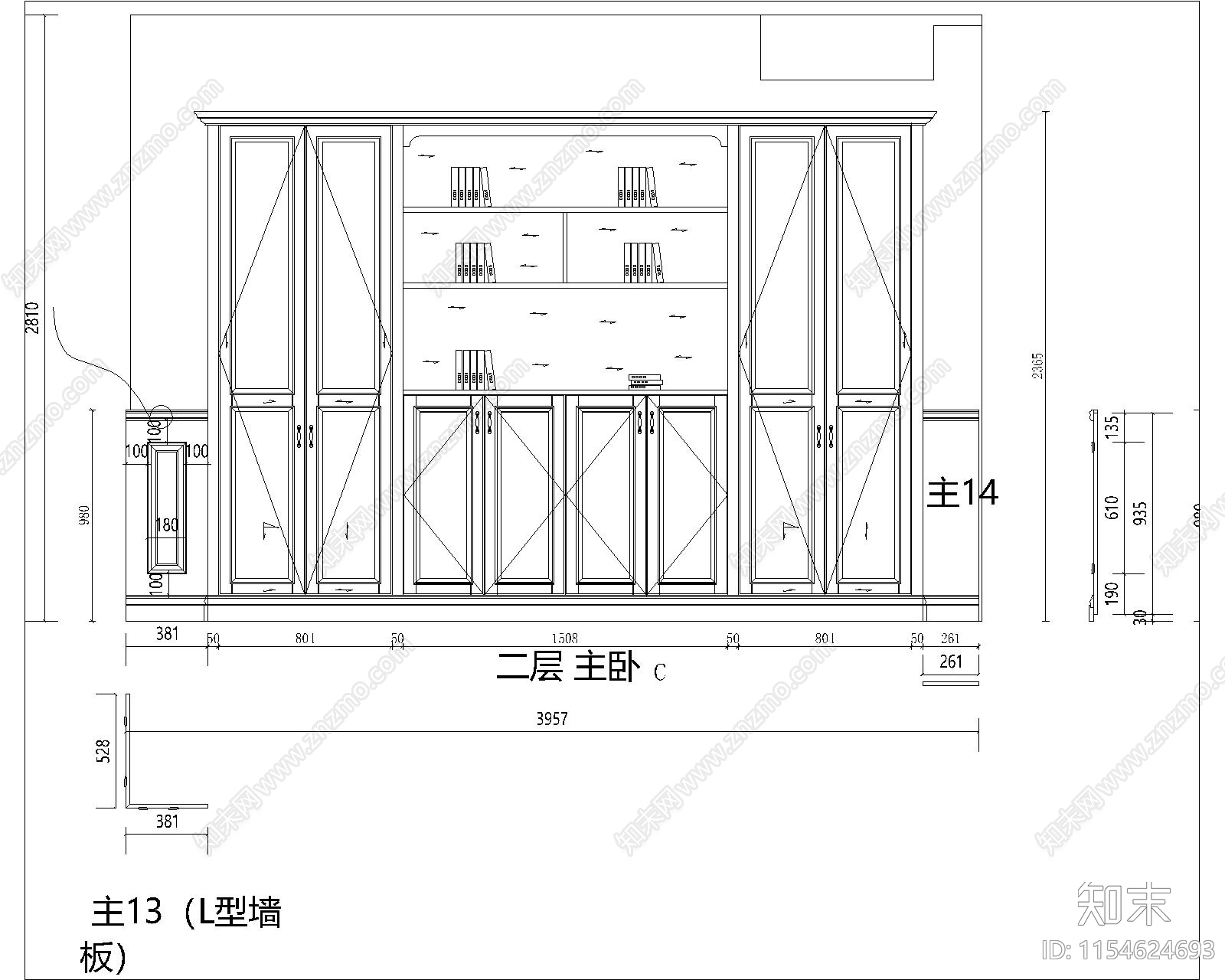 昆山别墅二层主卧施工图cad施工图下载【ID:1154624693】