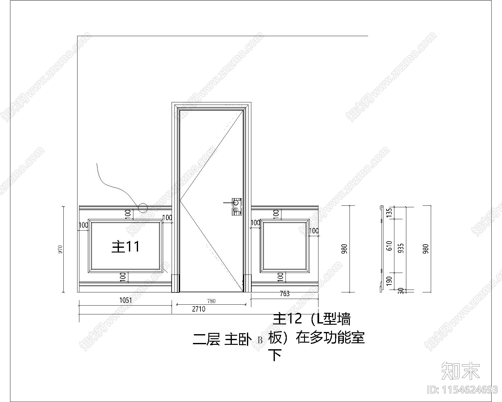 昆山别墅二层主卧施工图cad施工图下载【ID:1154624693】