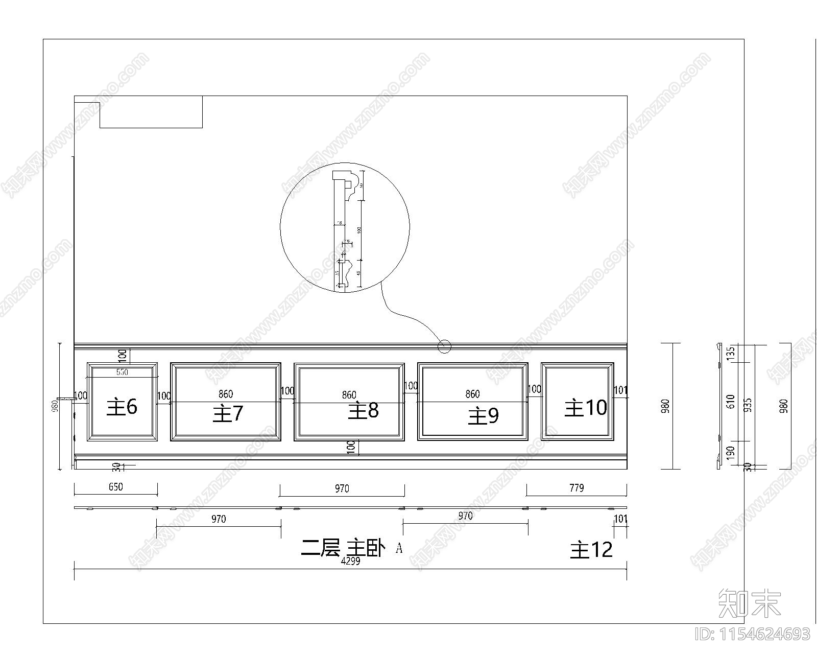 昆山别墅二层主卧施工图cad施工图下载【ID:1154624693】