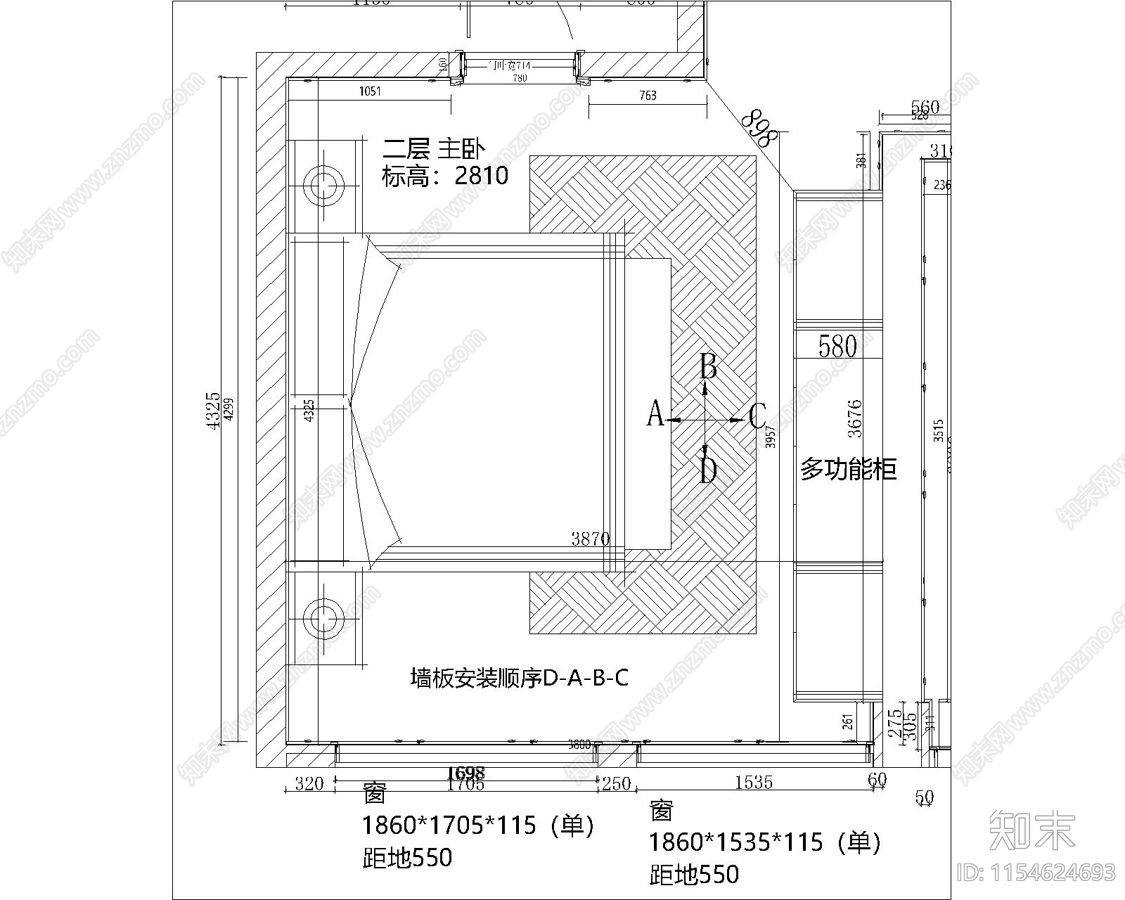 昆山别墅二层主卧施工图cad施工图下载【ID:1154624693】