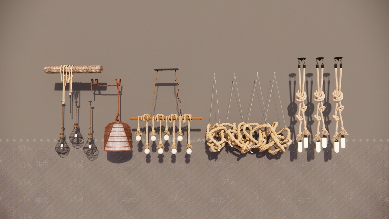 现代民宿麻绳吊灯3D模型下载【ID:1154625782】