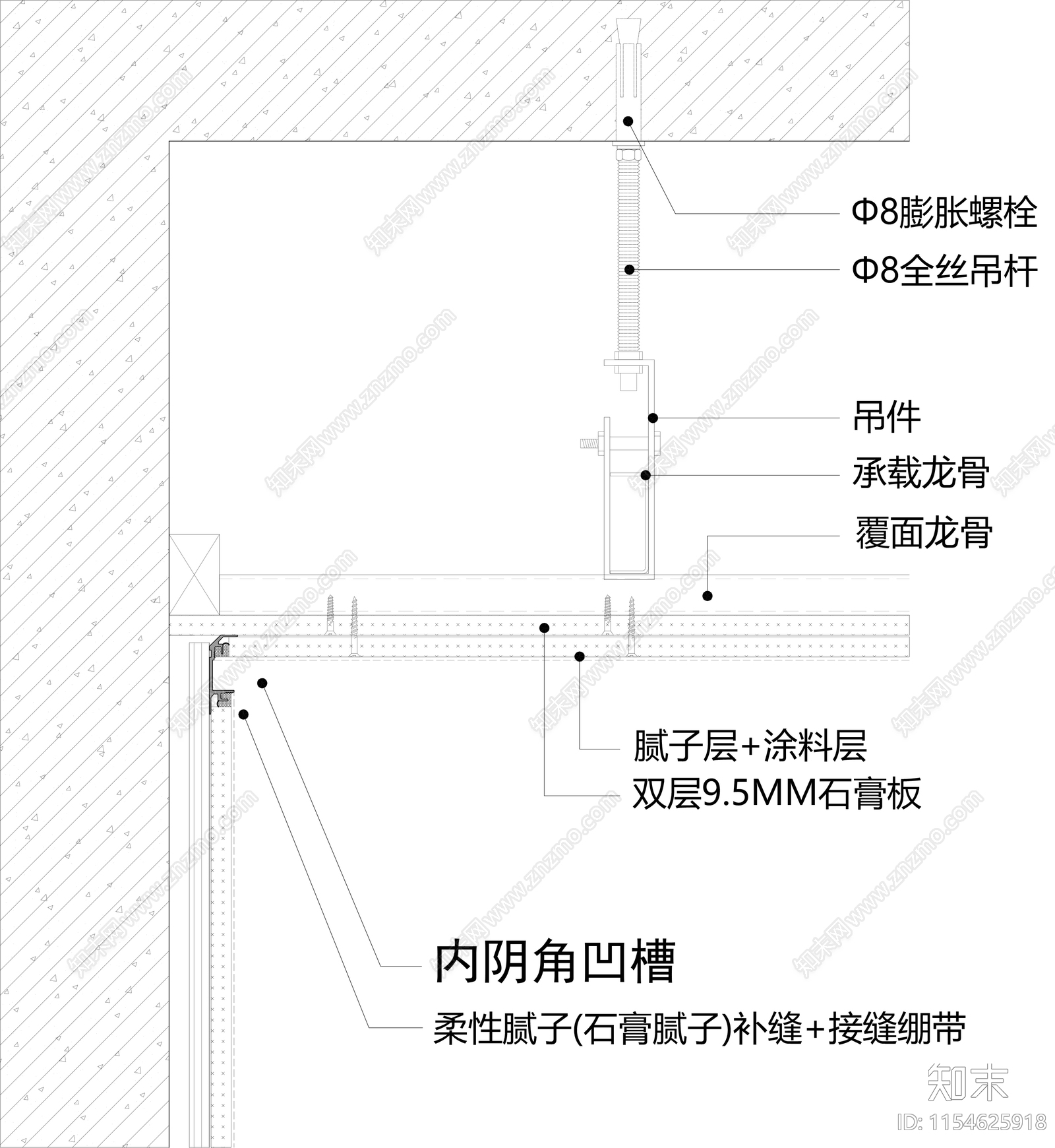 天花隐形线条收口大样节点施工图下载【ID:1154625918】