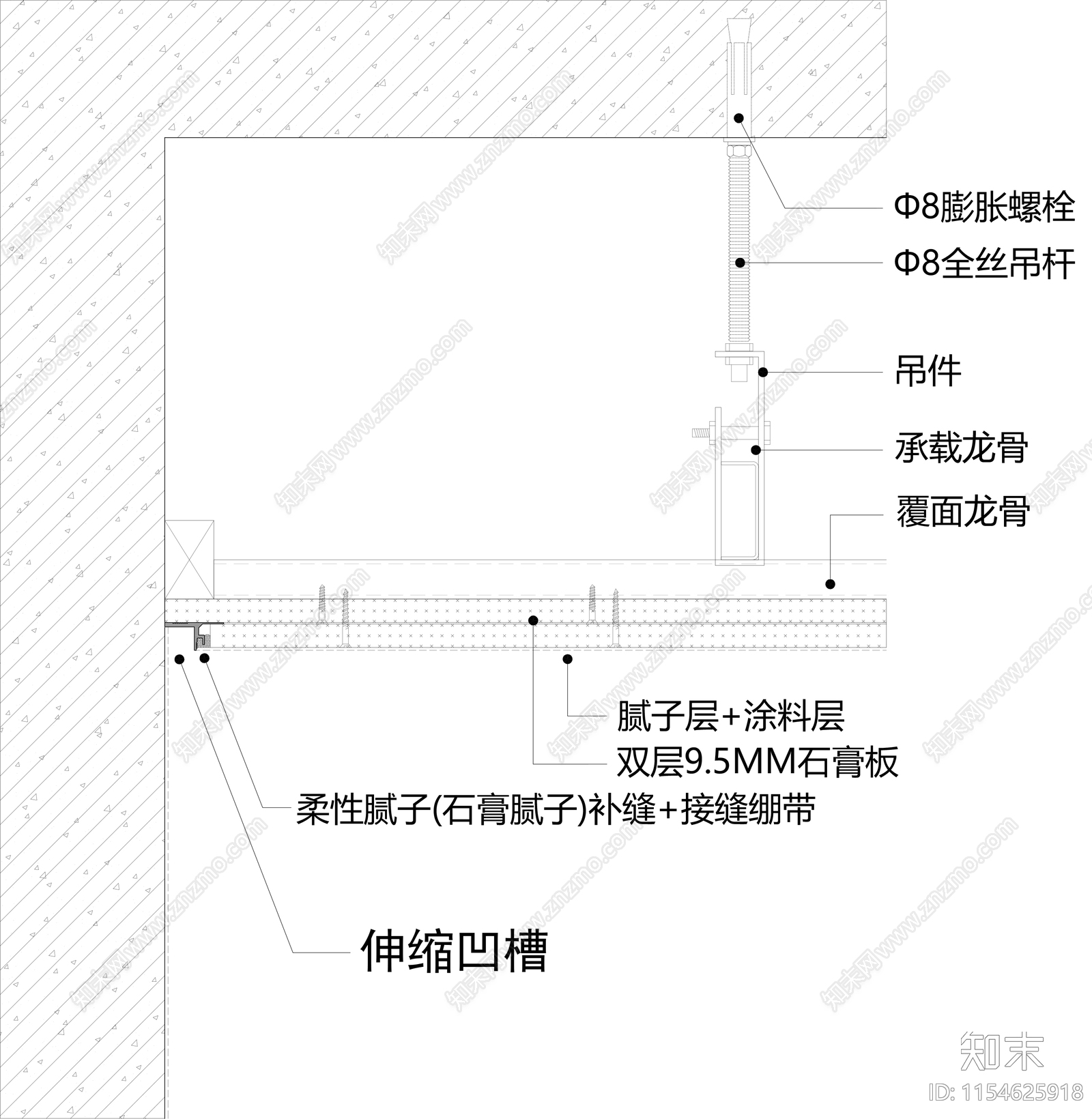 天花隐形线条收口大样节点施工图下载【ID:1154625918】