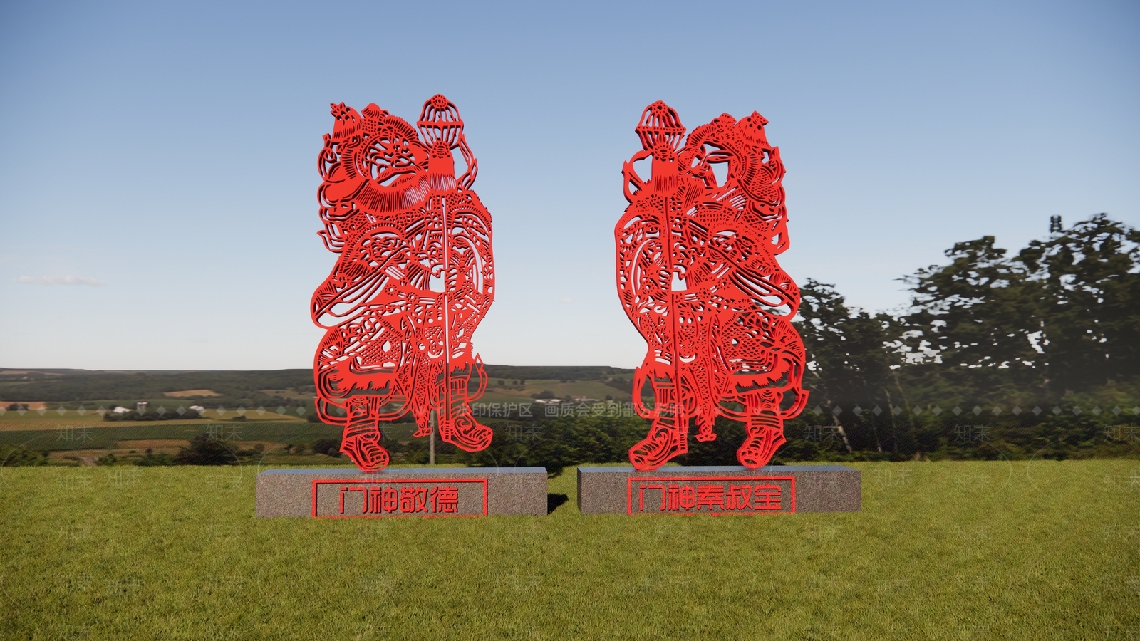 中式门神剪纸雕塑3D模型下载【ID:1154626300】