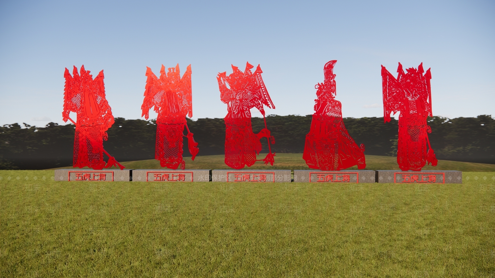 中式门神剪纸雕塑3D模型下载【ID:1154626478】