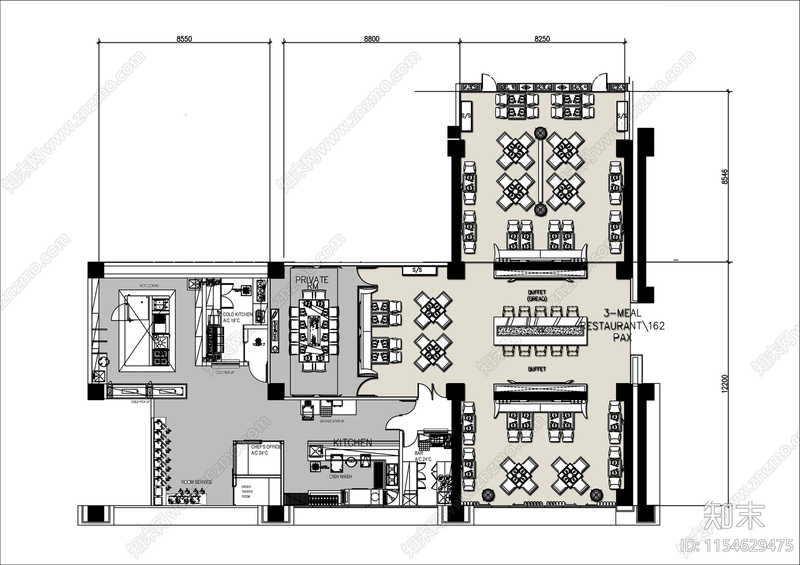 400㎡现代港式茶餐厅平面布局图cad施工图下载【ID:1154629475】