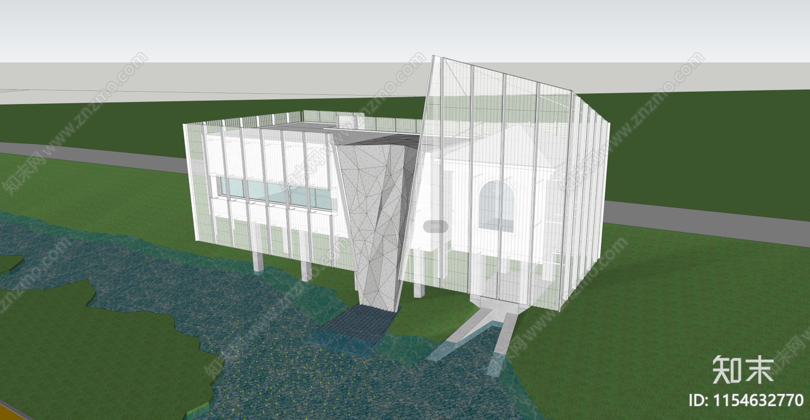 现代风格滨河景观亭SU模型下载【ID:1154632770】