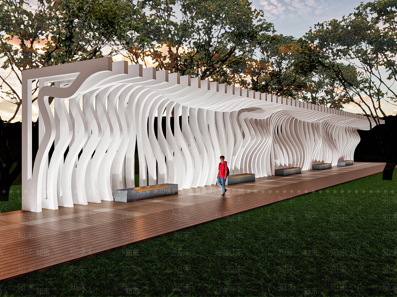 现代风格波浪廊架SU模型下载【ID:1154633731】