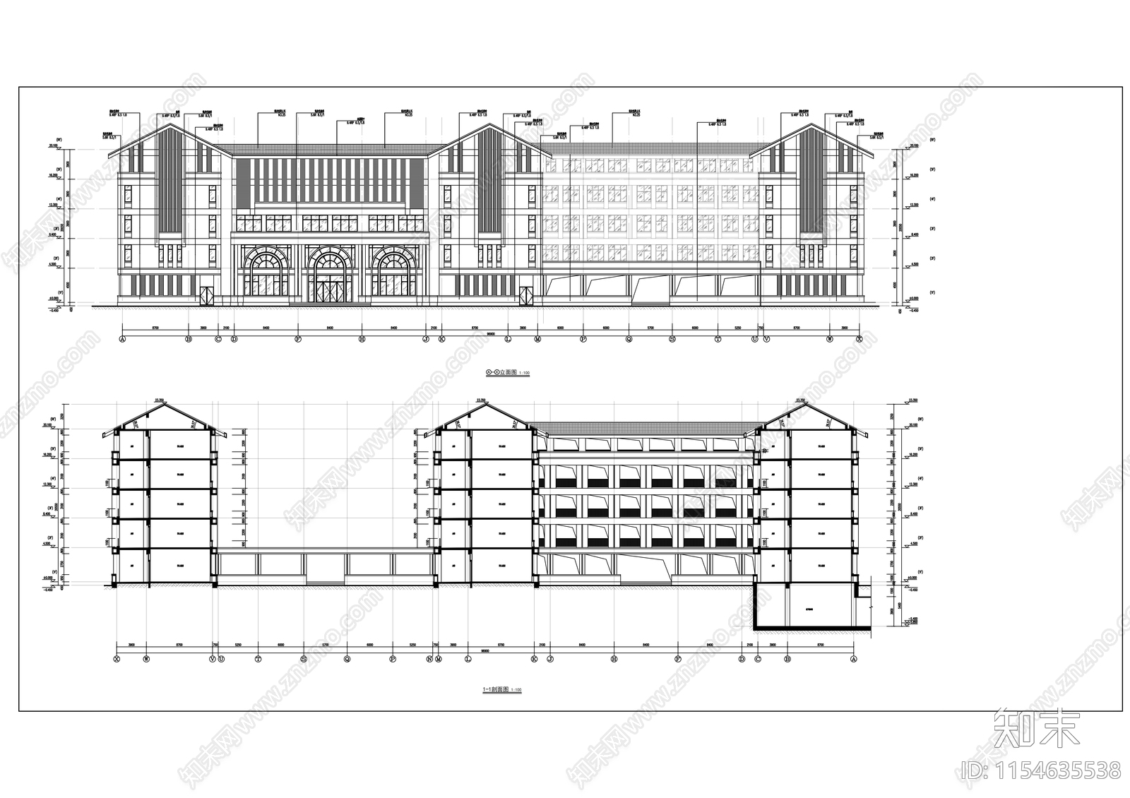 初中部教学楼建筑cad施工图下载【ID:1154635538】