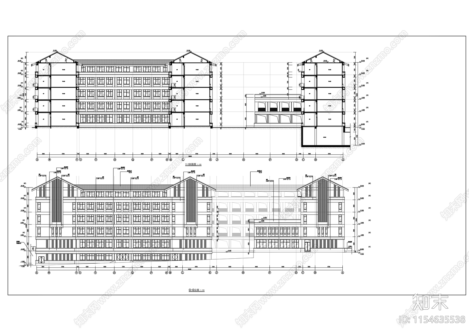 初中部教学楼建筑cad施工图下载【ID:1154635538】