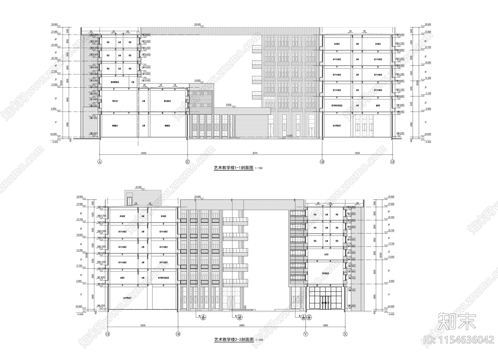 高层现代风格高等院校多功能艺术楼建筑cad施工图下载【ID:1154636042】