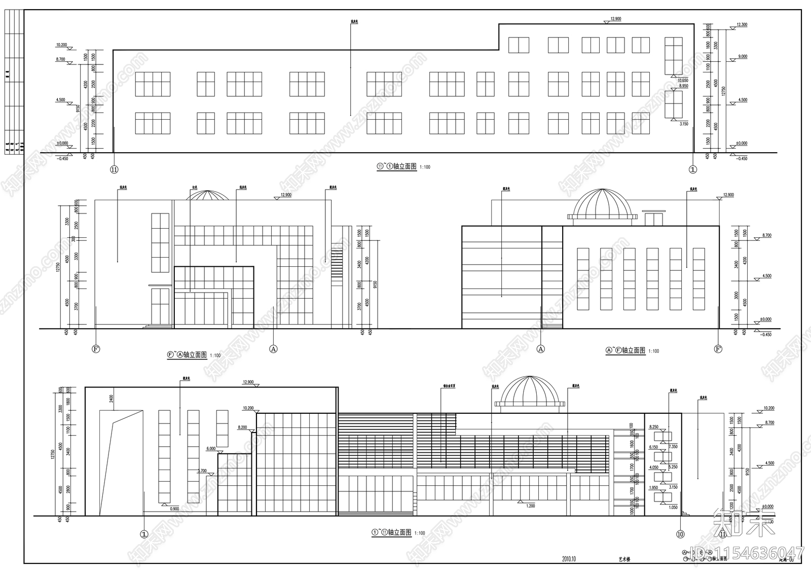 高级中学三层艺术楼建筑cad施工图下载【ID:1154636047】