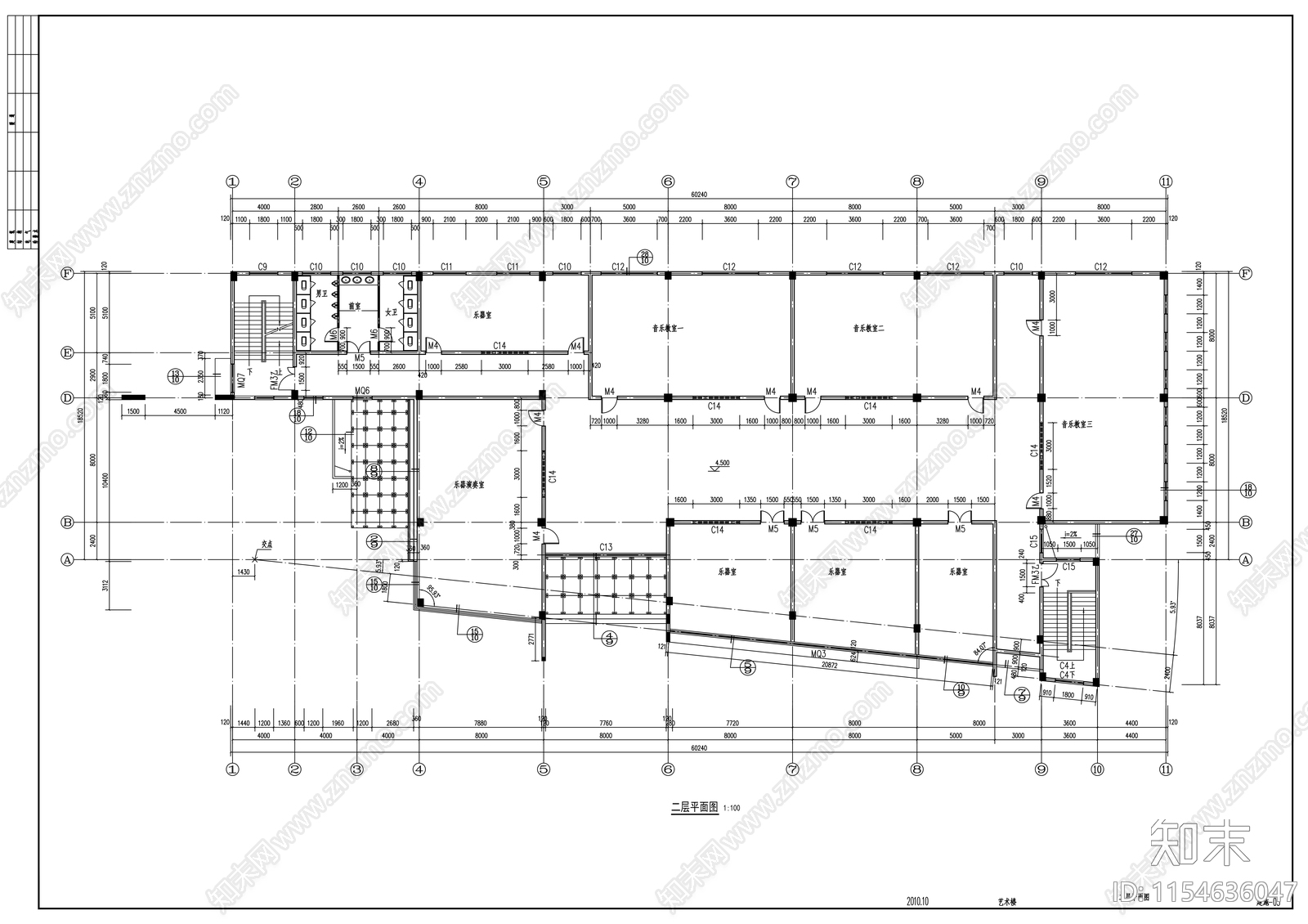 高级中学三层艺术楼建筑cad施工图下载【ID:1154636047】