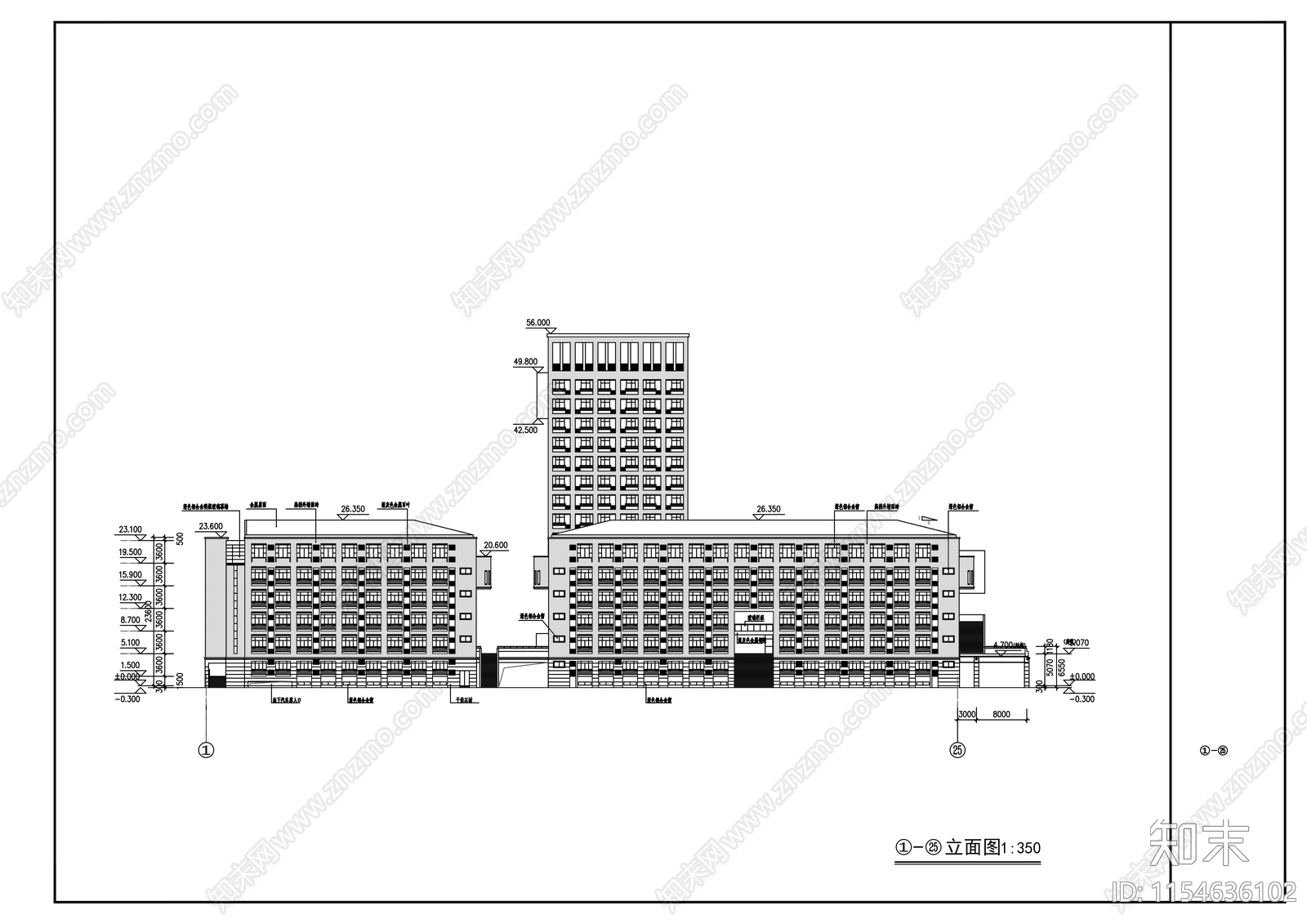 高中生活区宿舍楼建筑施工图下载【ID:1154636102】