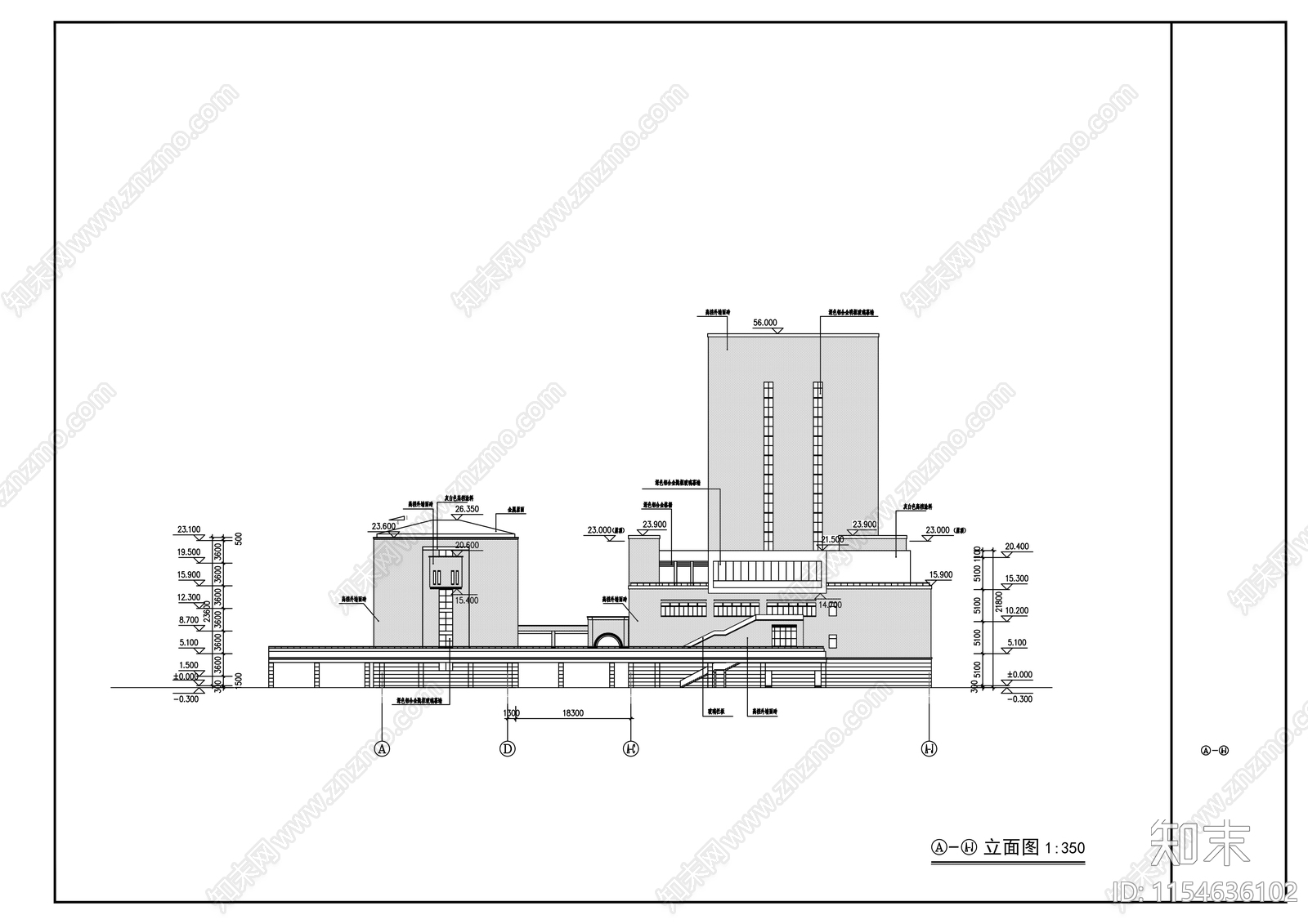 高中生活区宿舍楼建筑施工图下载【ID:1154636102】