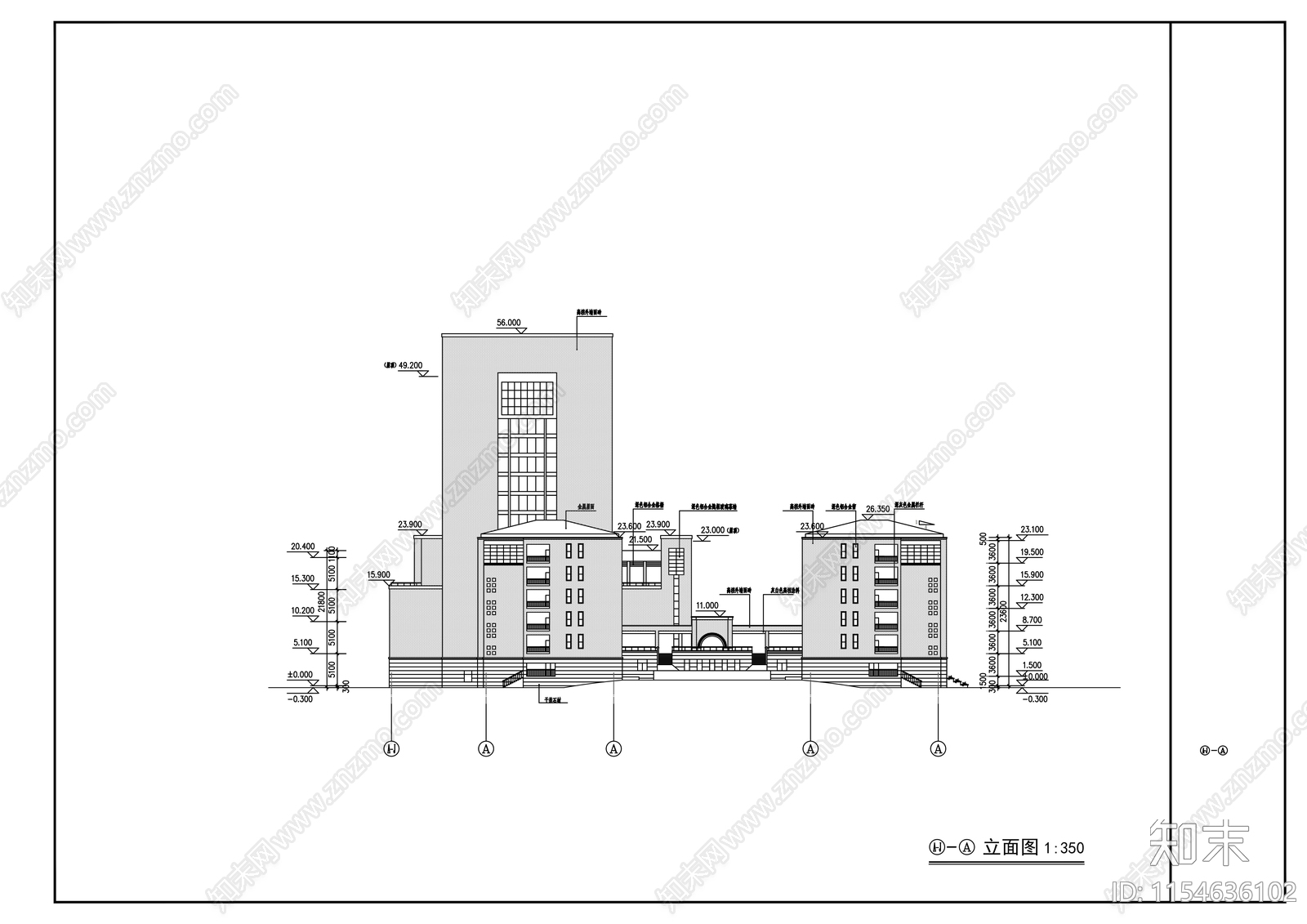 高中生活区宿舍楼建筑施工图下载【ID:1154636102】