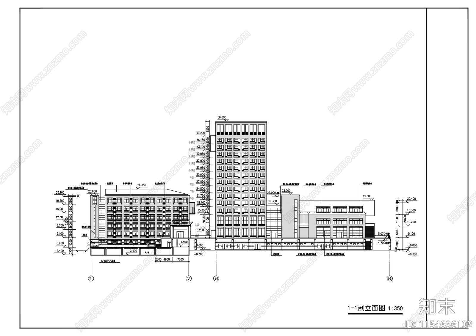 高中生活区宿舍楼建筑施工图下载【ID:1154636102】