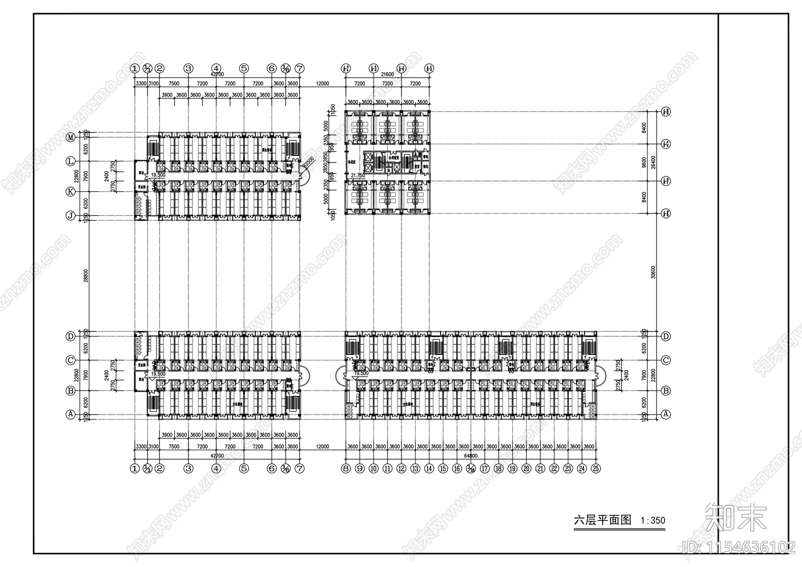 高中生活区宿舍楼建筑施工图下载【ID:1154636102】