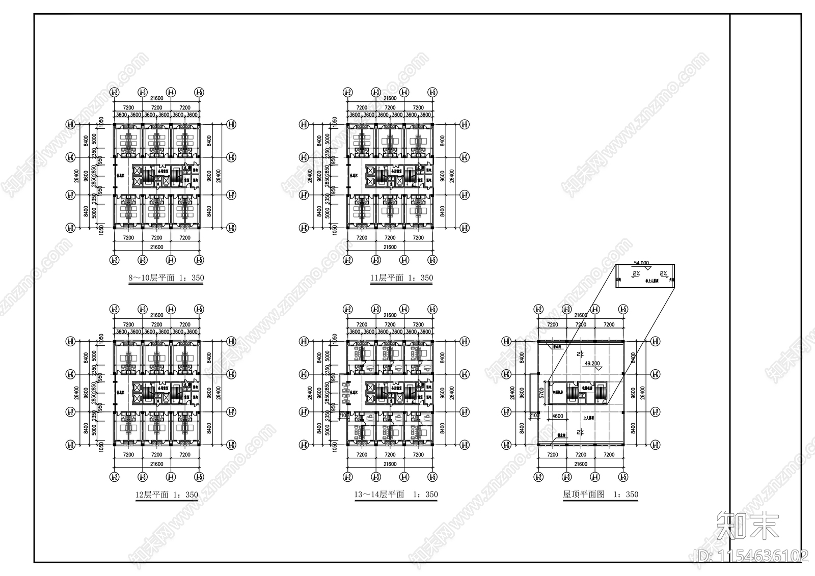 高中生活区宿舍楼建筑施工图下载【ID:1154636102】