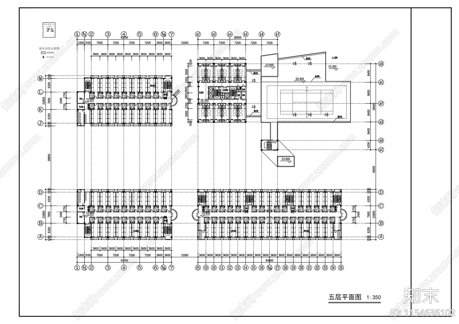 高中生活区宿舍楼建筑施工图下载【ID:1154636102】