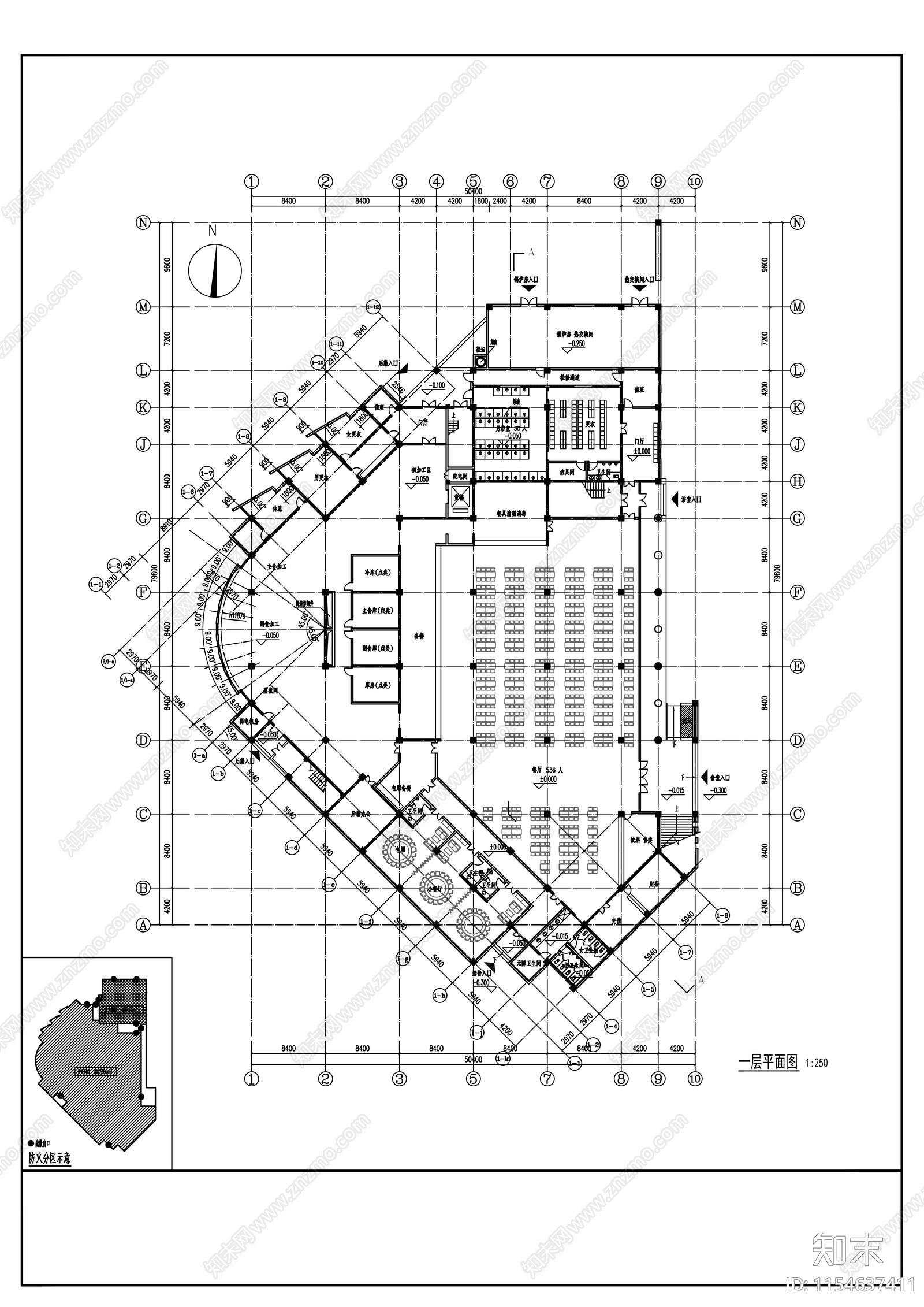 食堂建筑cad施工图下载【ID:1154637411】