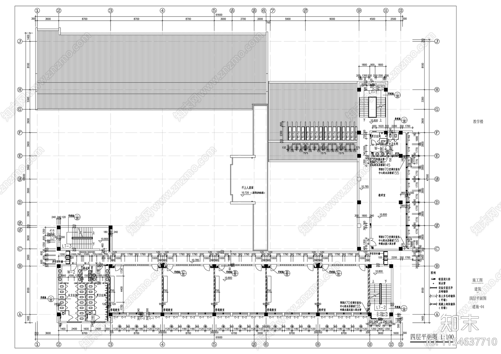 五层中学教学楼建筑cad施工图下载【ID:1154637710】