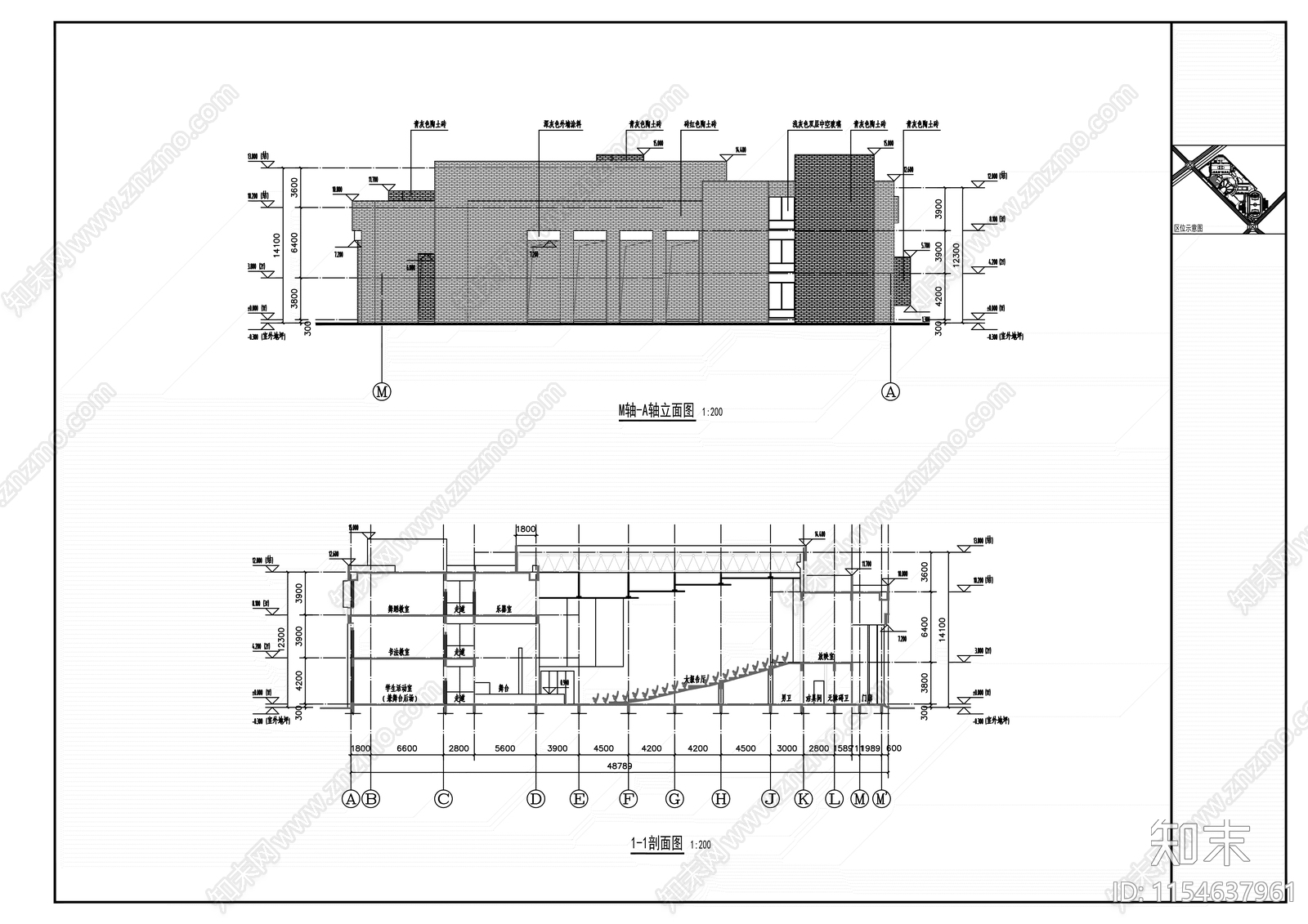 艺术楼大报告厅体育馆办公综合楼看台建筑cad施工图下载【ID:1154637961】