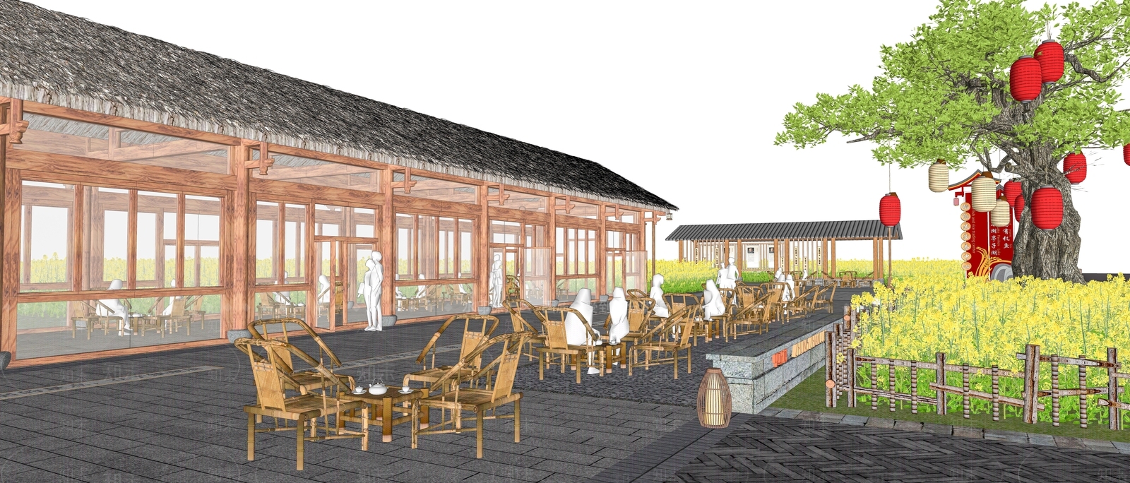 新中式乡村公园SU模型下载【ID:1154637979】