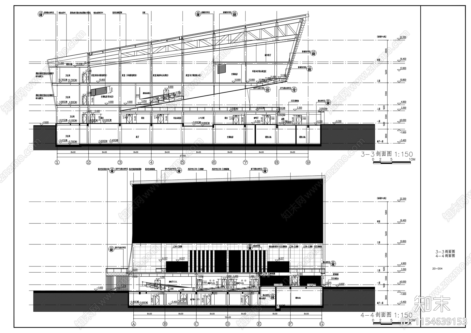 多层悬挑式综合型规划展览馆建筑cad施工图下载【ID:1154639153】