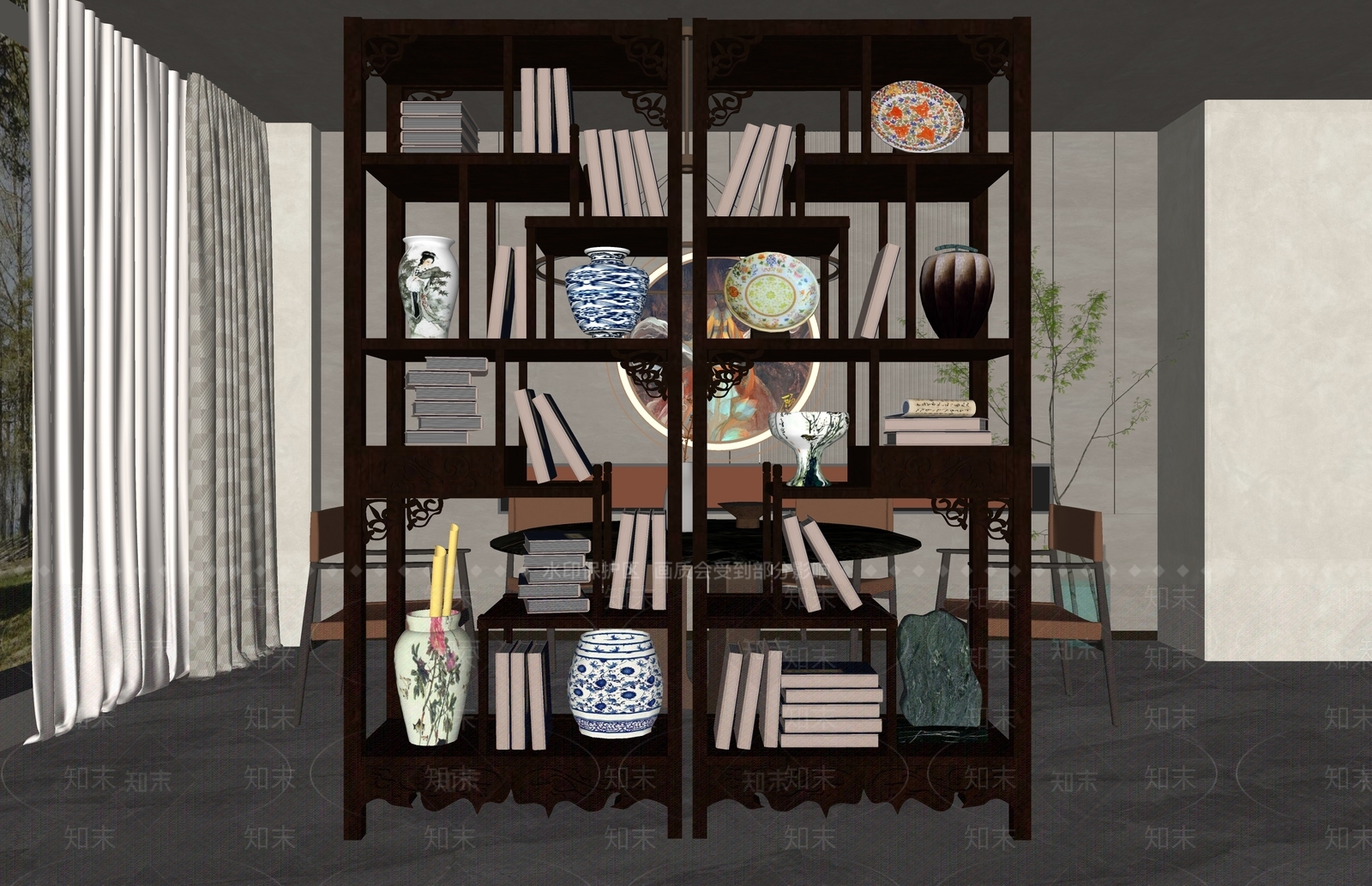 新中式博古架SU模型下载【ID:1154640448】