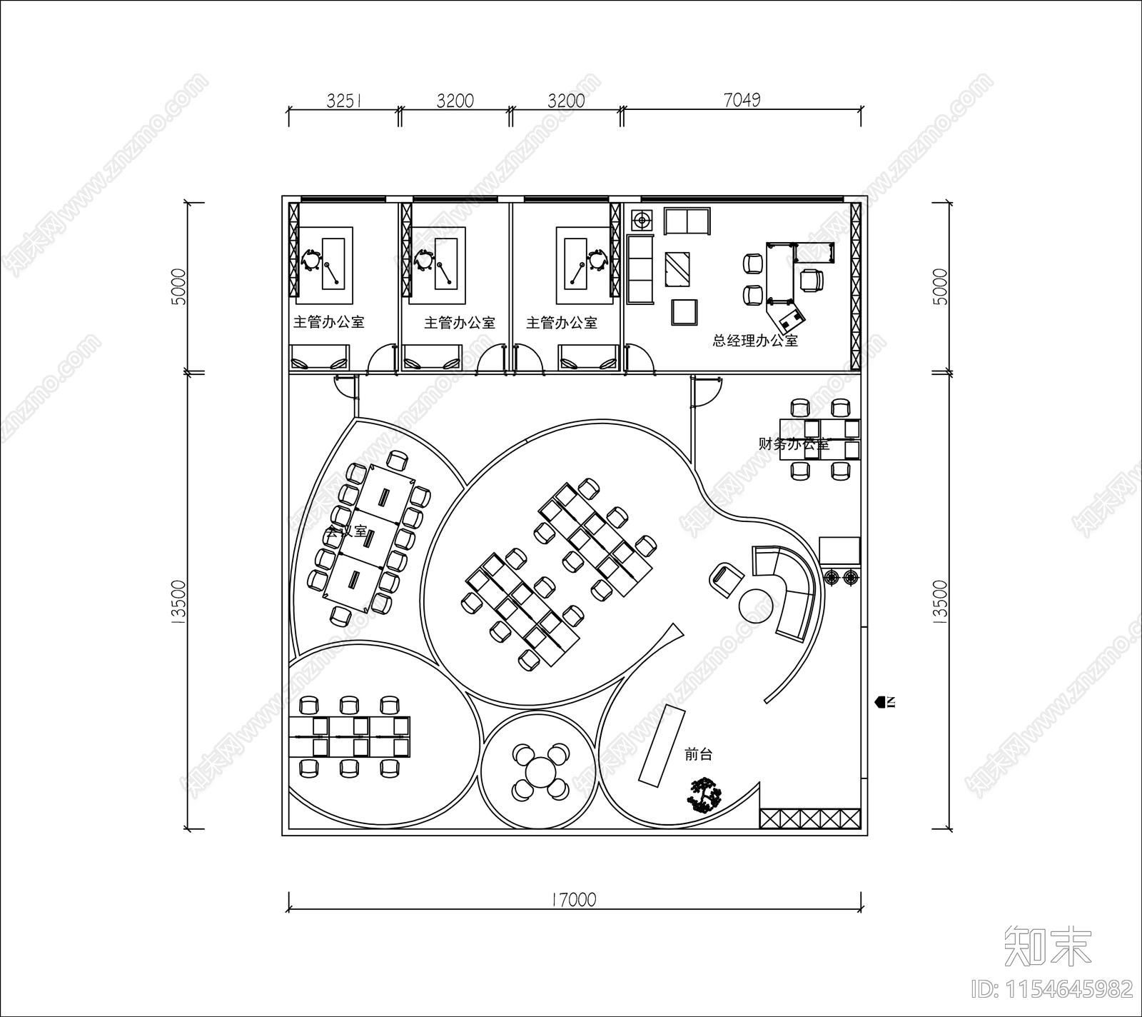 300㎡创意办公室平面布局图施工图下载【ID:1154645982】