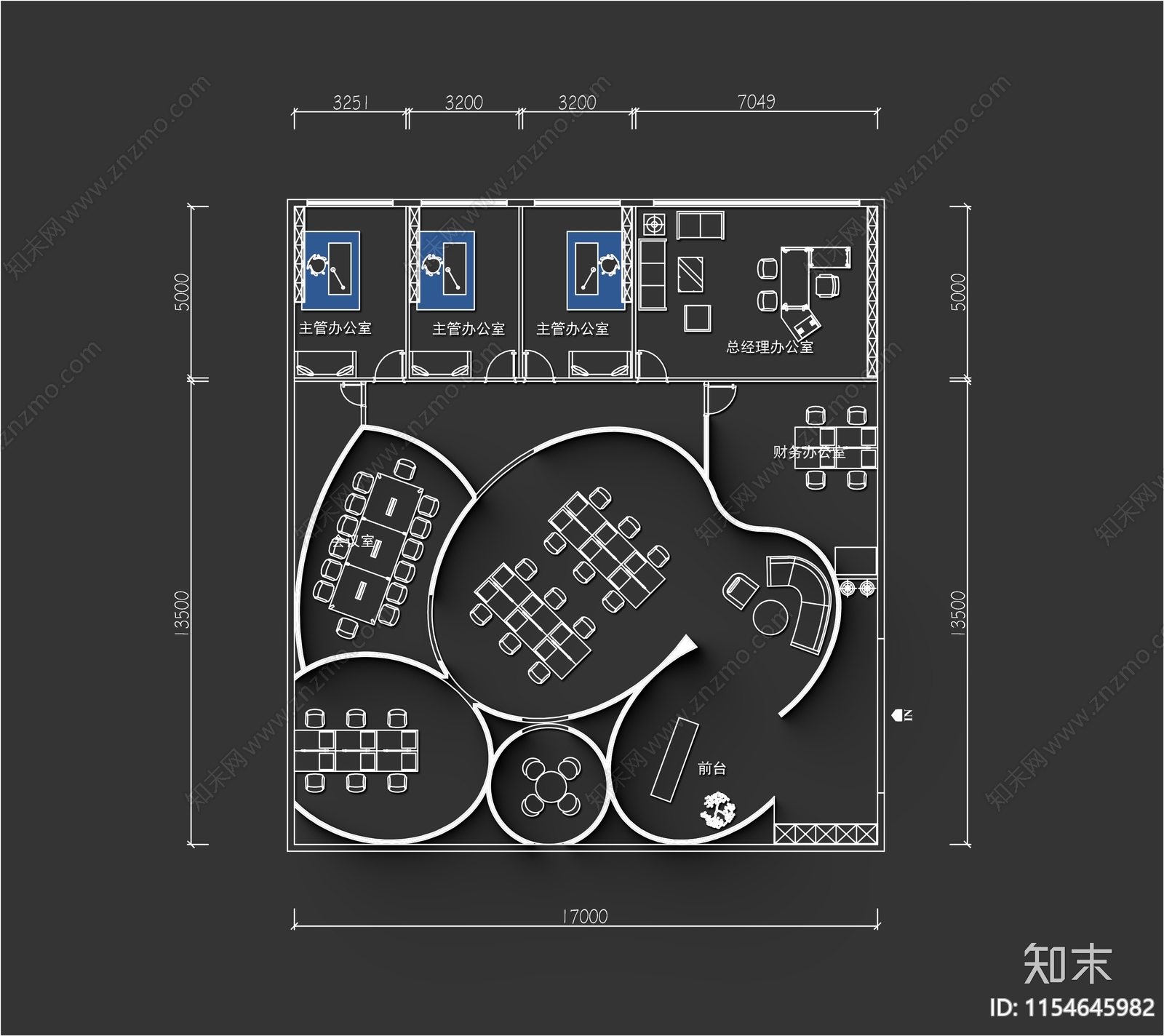 300㎡创意办公室平面布局图施工图下载【ID:1154645982】