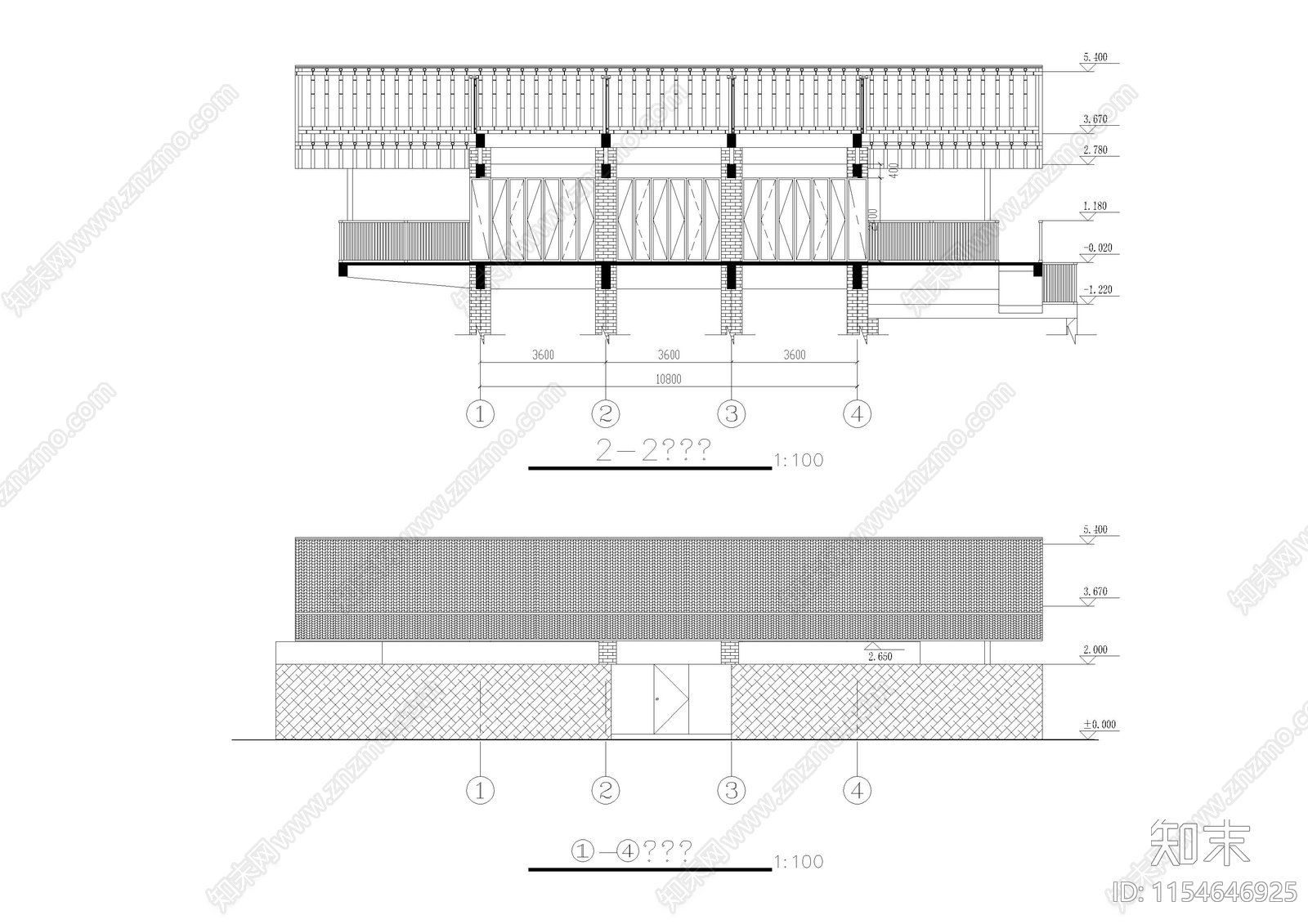 渡假村山地茶室建筑cad施工图下载【ID:1154646925】