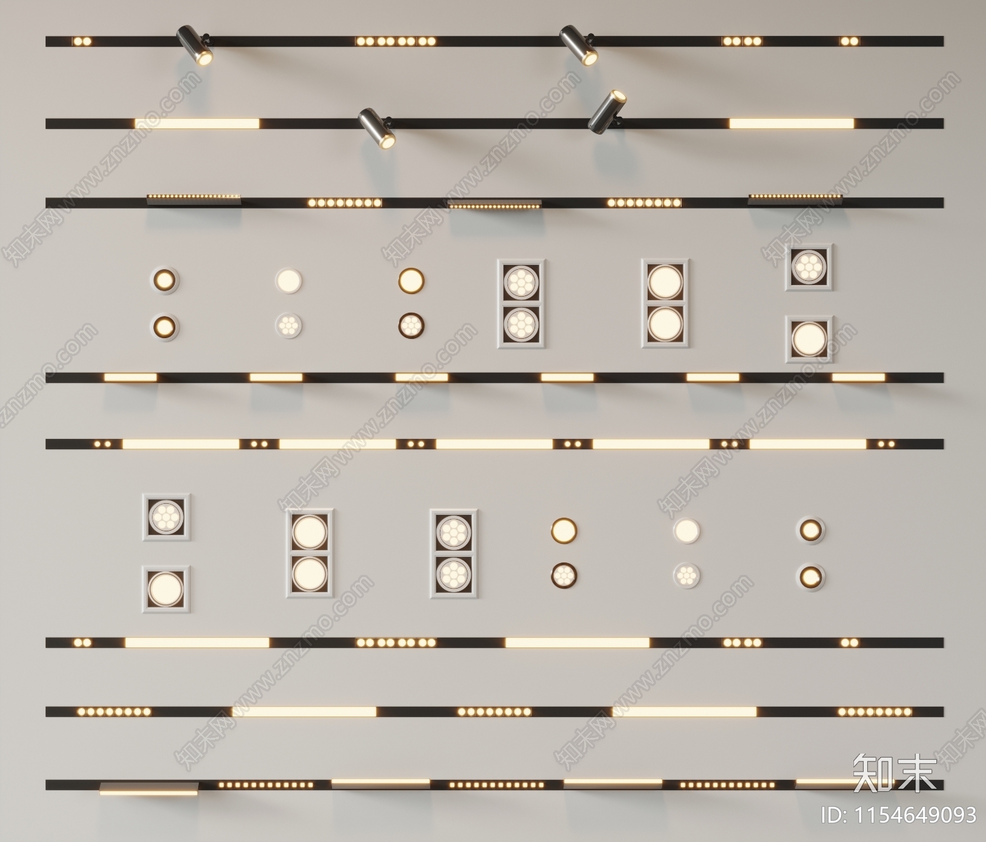 现代筒灯射灯组合3D模型下载【ID:1154649093】