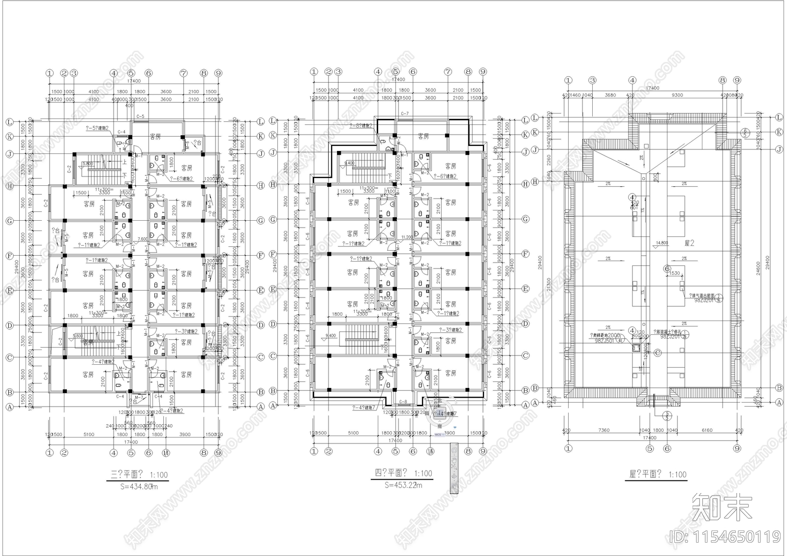 招待所建筑cad施工图下载【ID:1154650119】