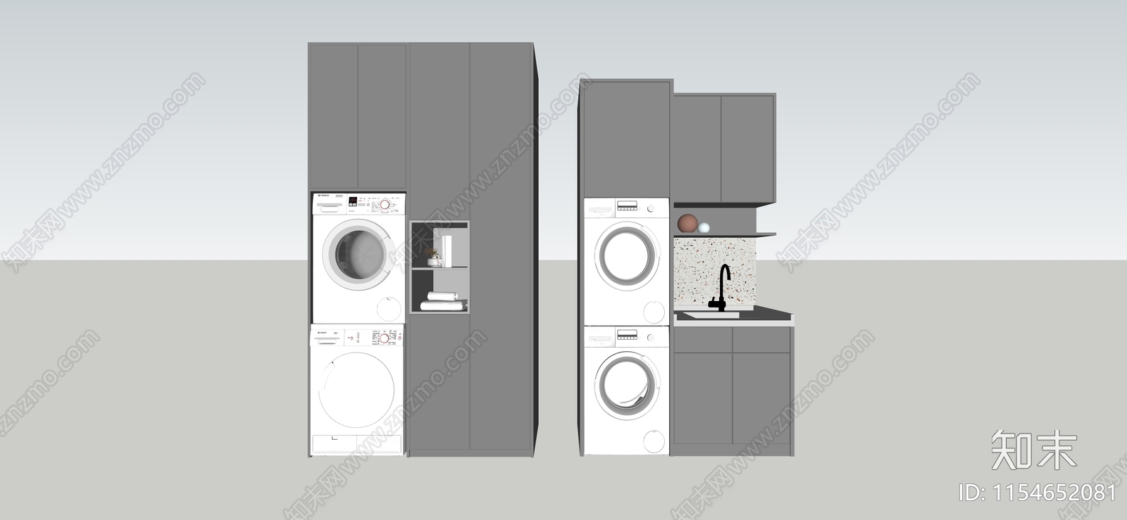 现代洗衣机柜SU模型下载【ID:1154652081】