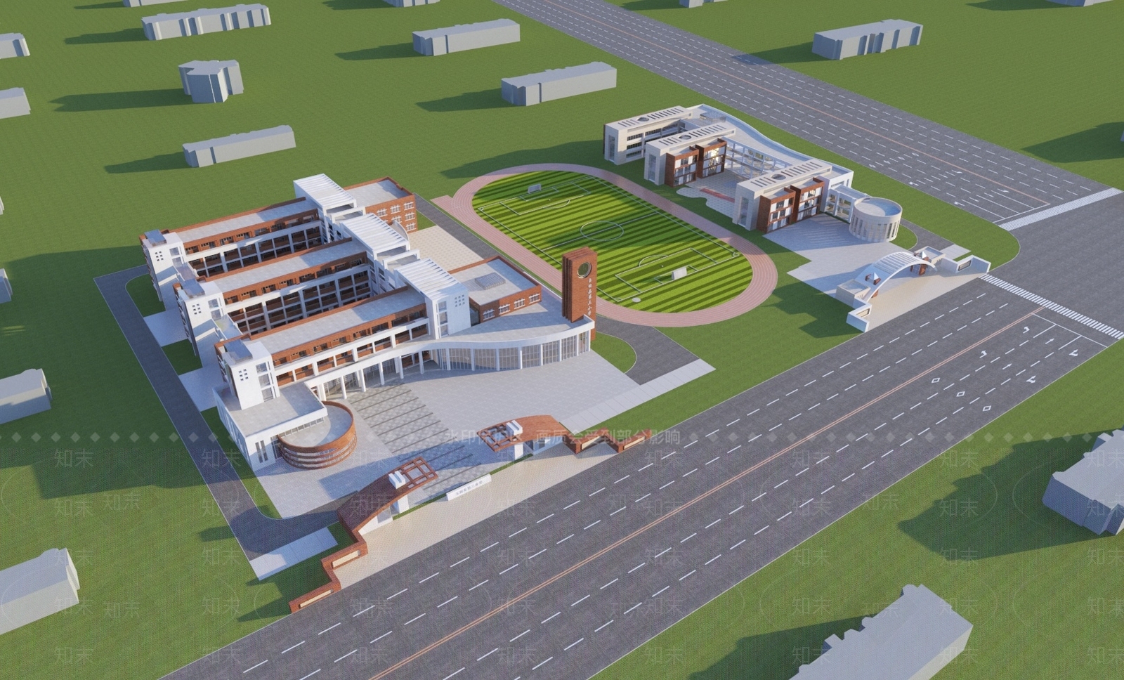 现代学校外观3D模型下载【ID:1154652295】