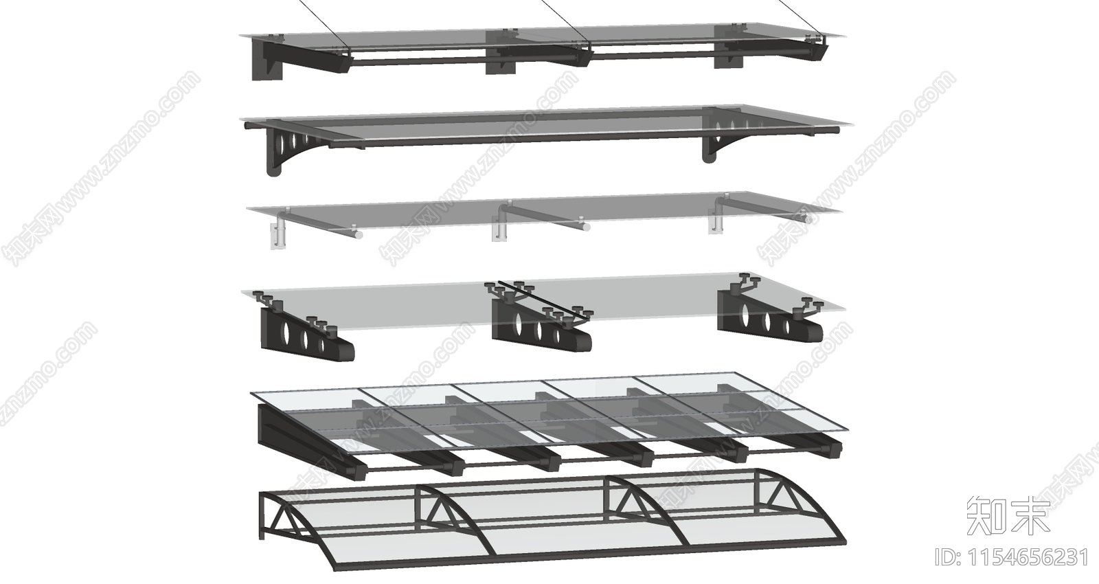 现代玻璃雨棚组合SU模型下载【ID:1154656231】