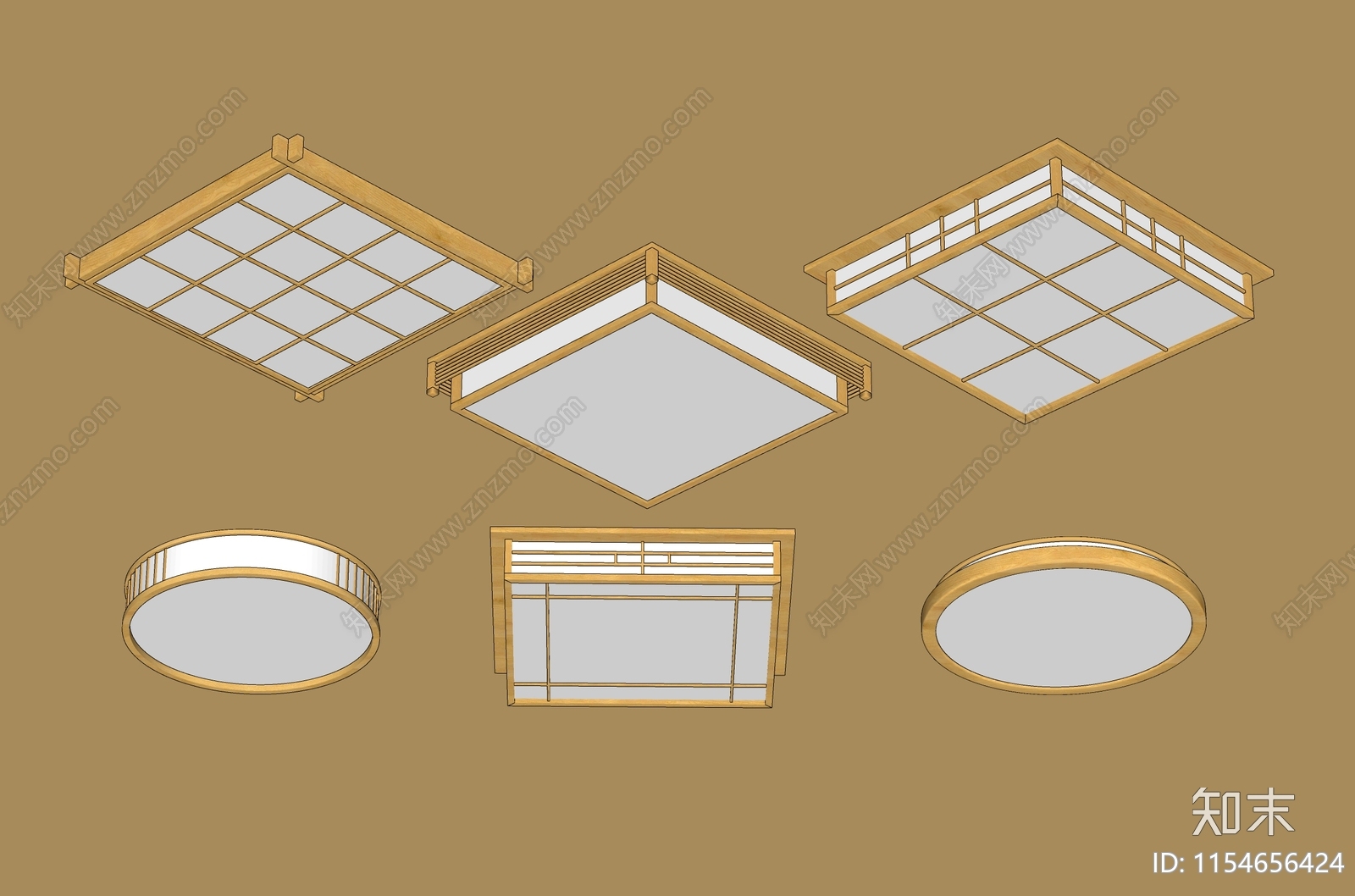 日式吸顶灯SU模型下载【ID:1154656424】
