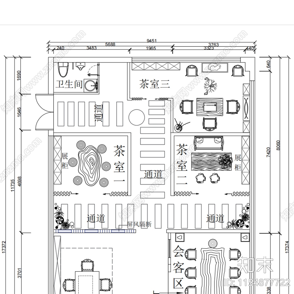 茶馆平面图设计cad施工图下载【ID:1154877722】