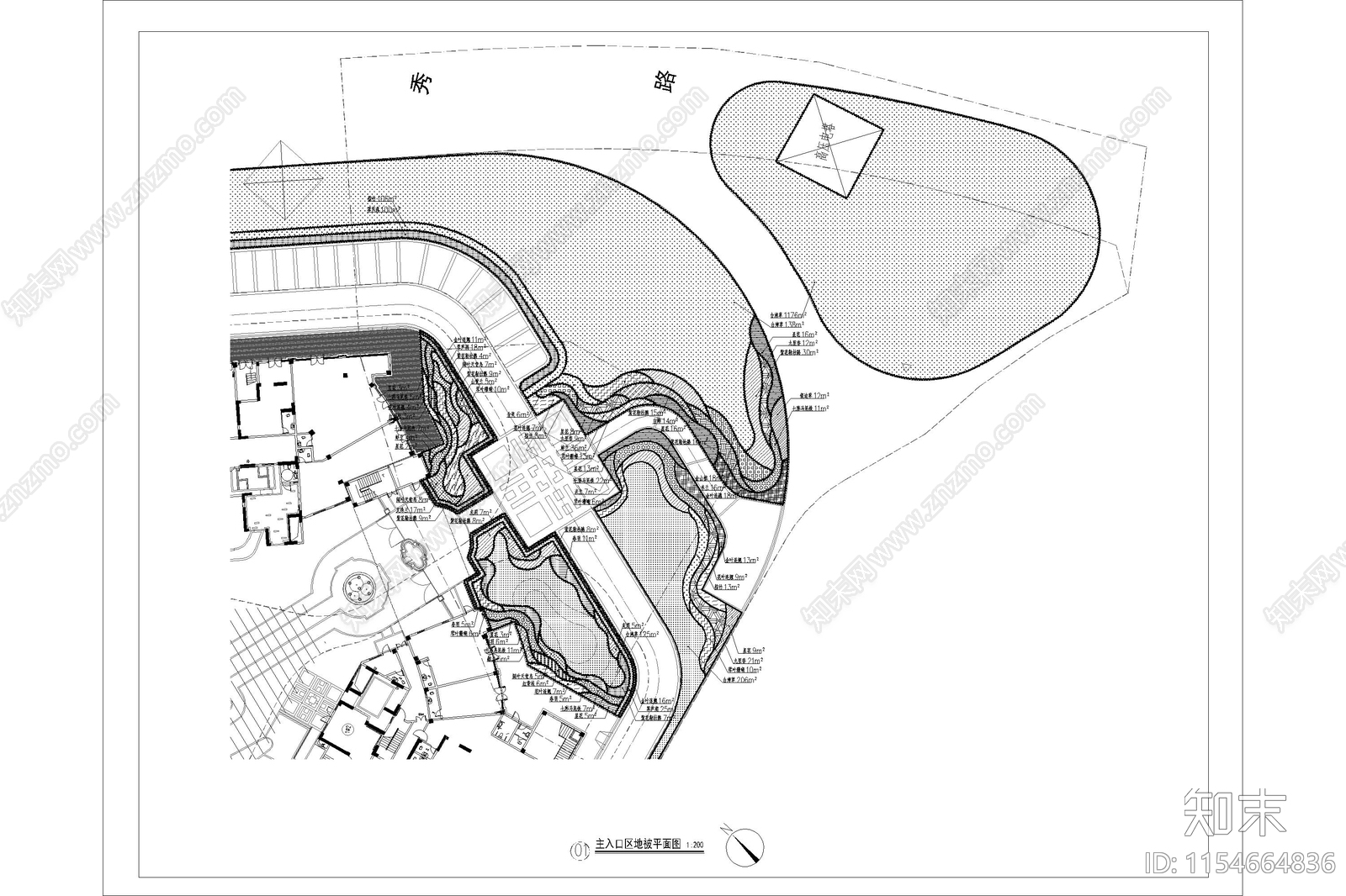 小区展示区主入口绿化景观cad施工图下载【ID:1154664836】