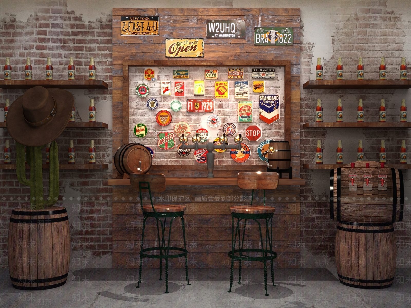 工业风复古酒吧3D模型下载【ID:1154666703】