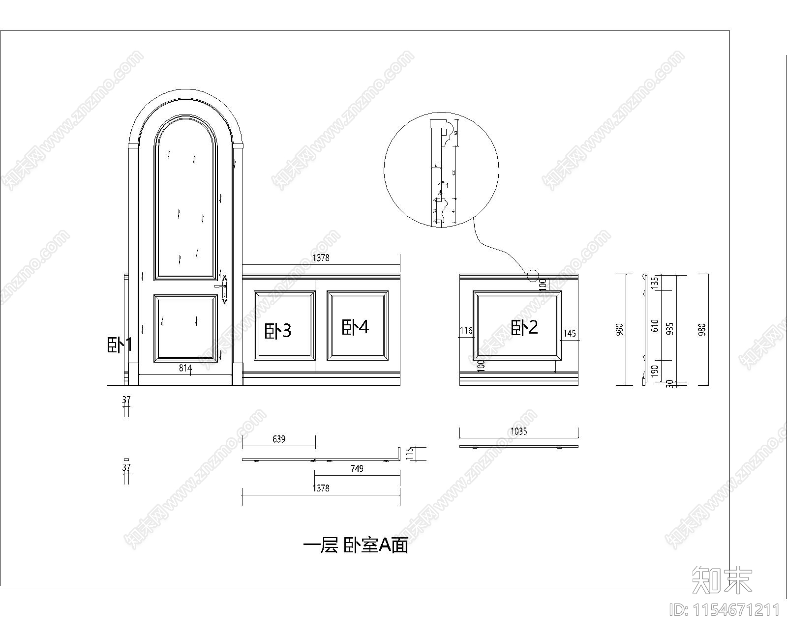 昆山别墅一层卧室CA室内施工图下载【ID:1154671211】