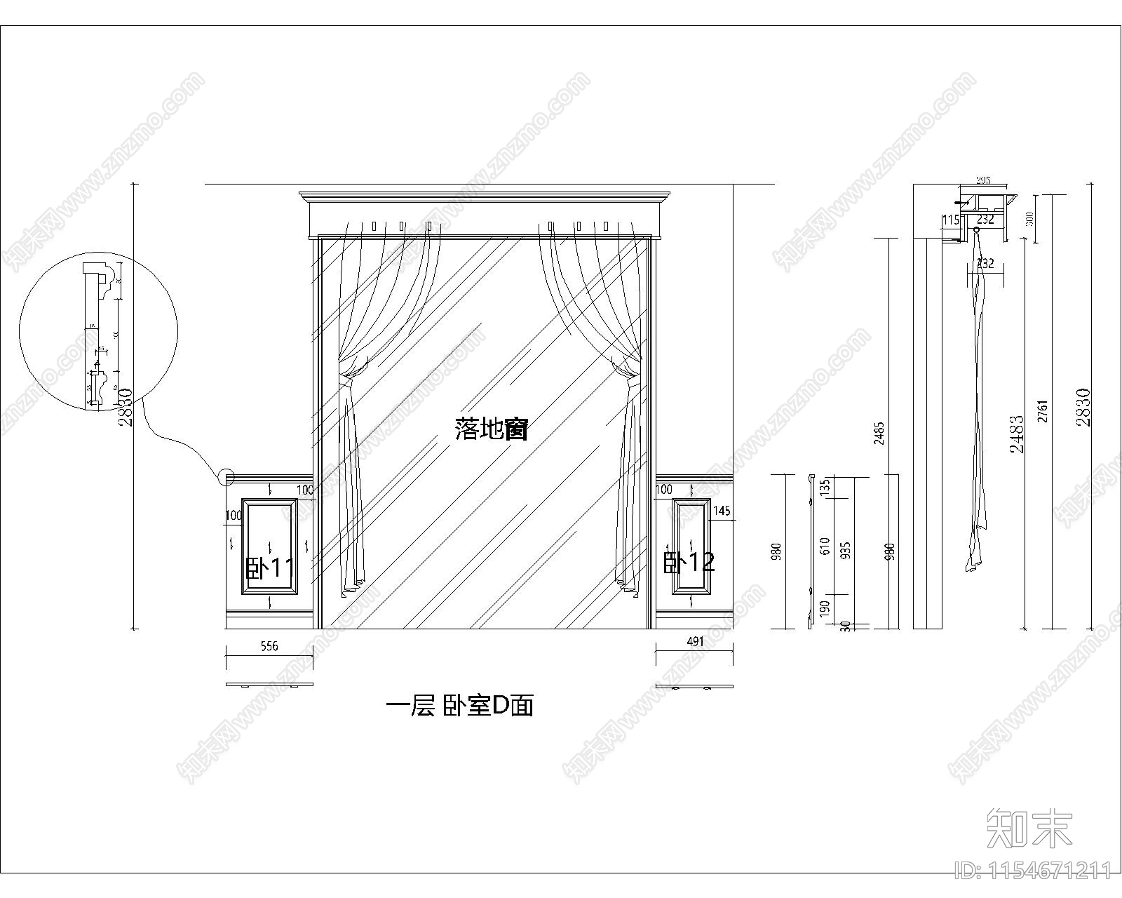 昆山别墅一层卧室CA室内施工图下载【ID:1154671211】