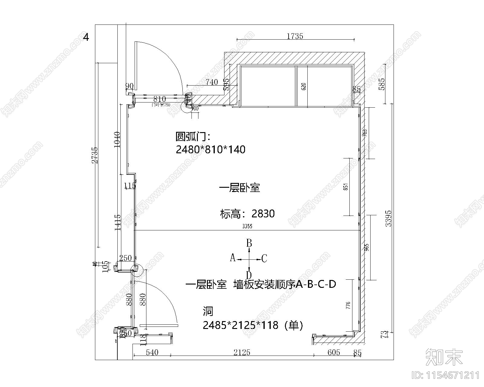 昆山别墅一层卧室CA室内施工图下载【ID:1154671211】