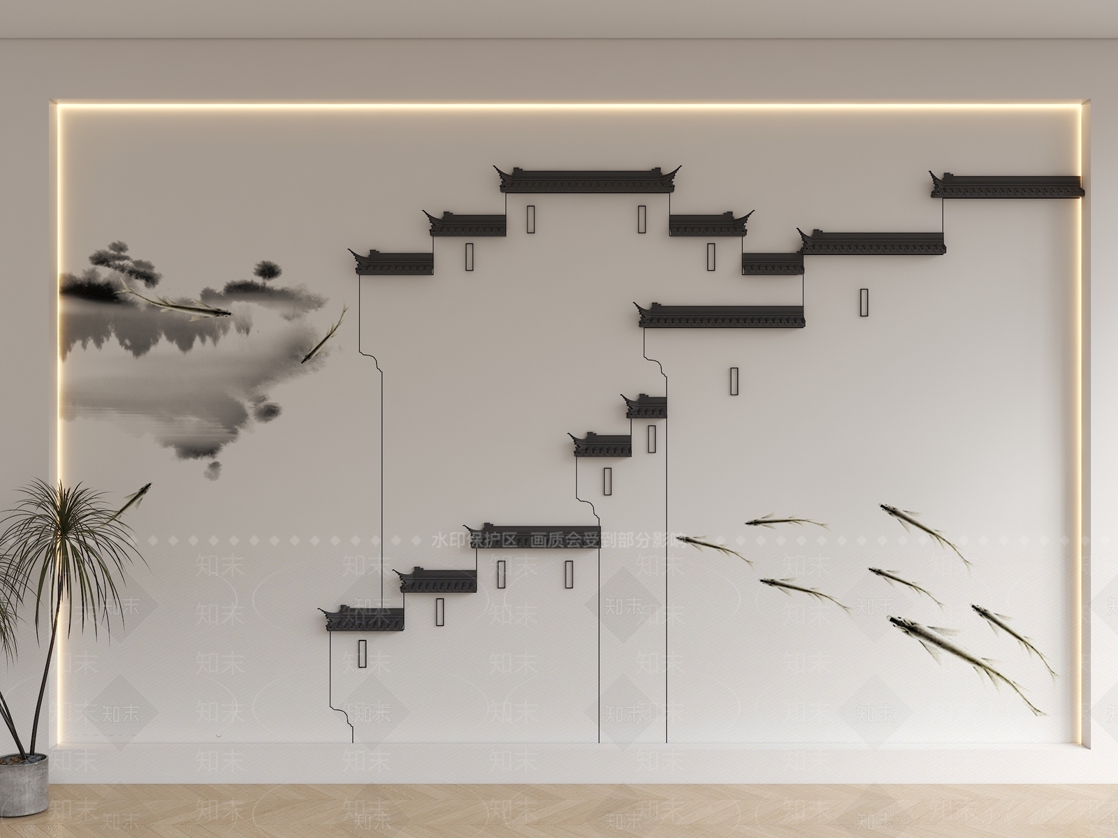 新中式马头墙背景SU模型下载【ID:1154671569】