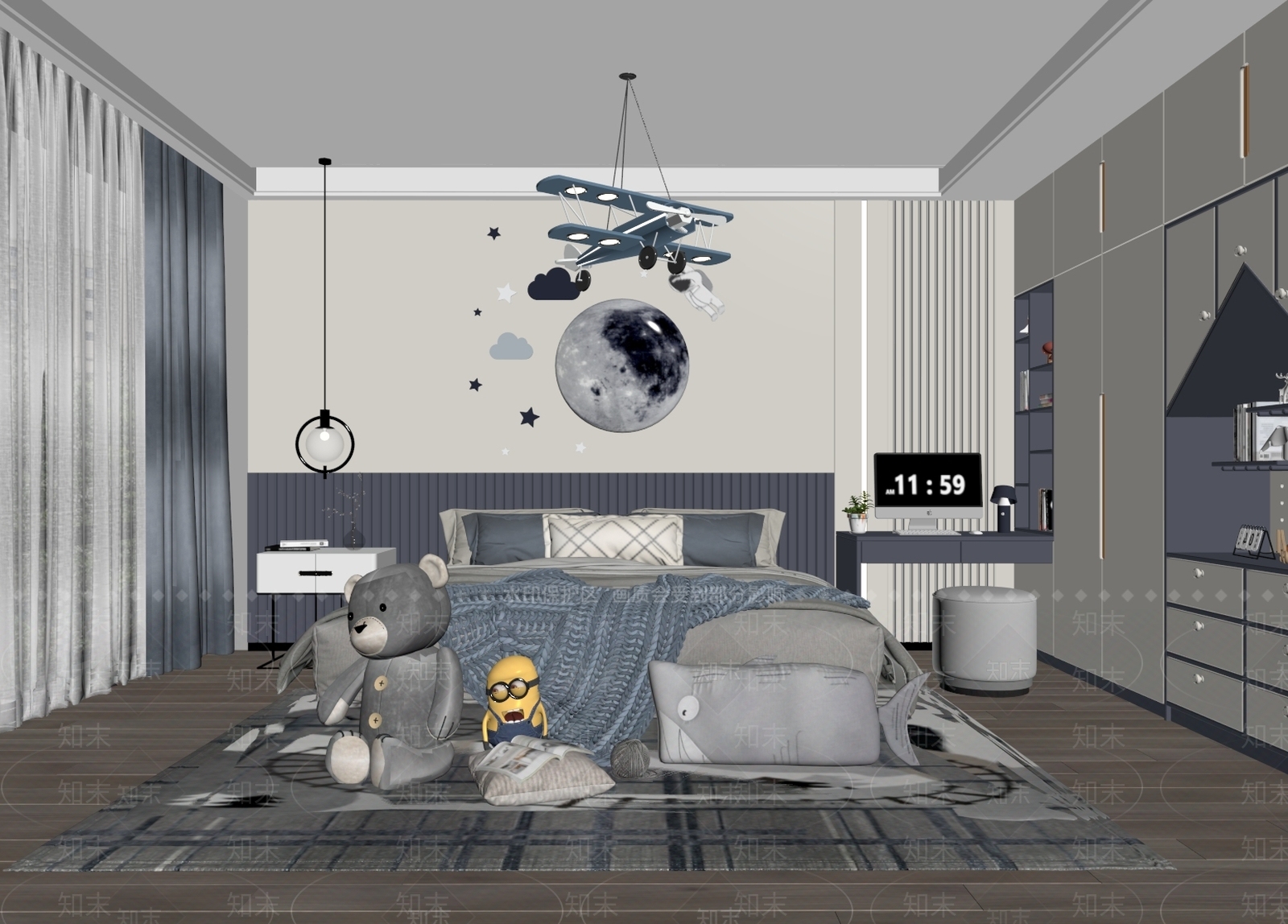现代男孩房SU模型下载【ID:1154671814】