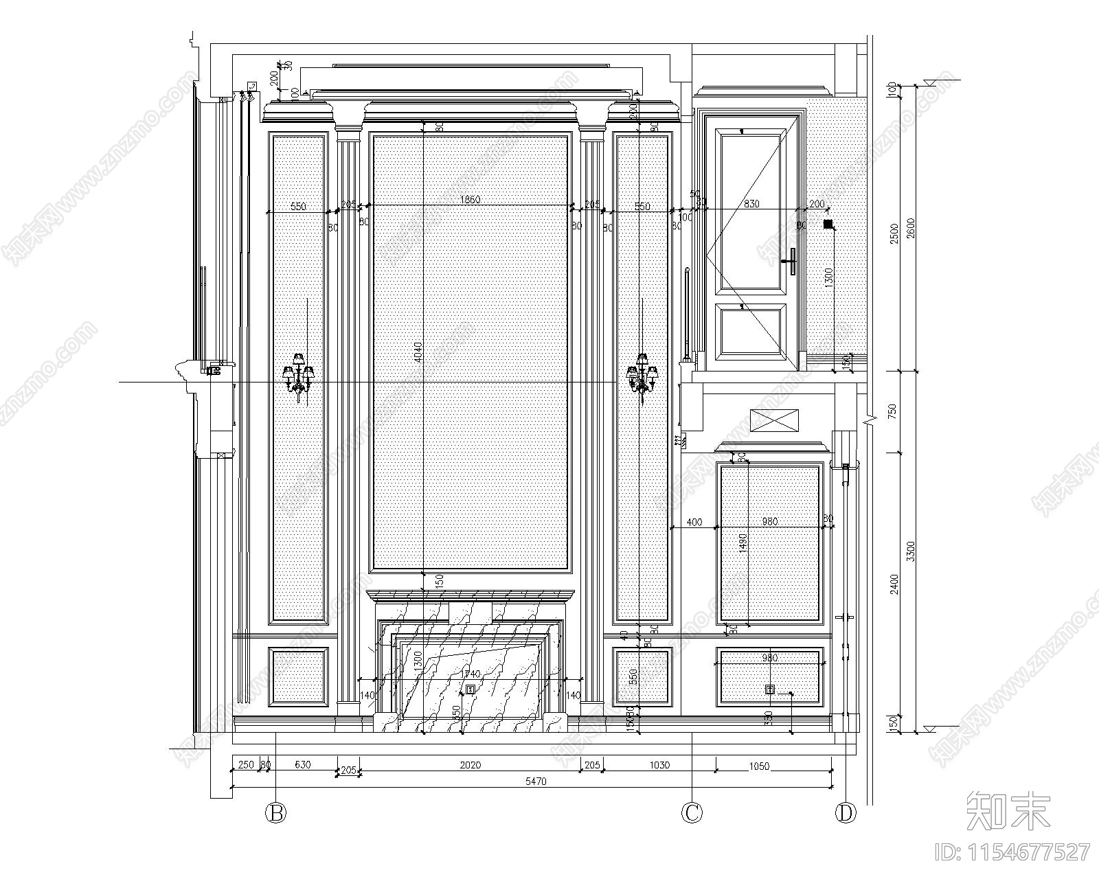 现代古典别墅样板间装修室内cad施工图下载【ID:1154677527】