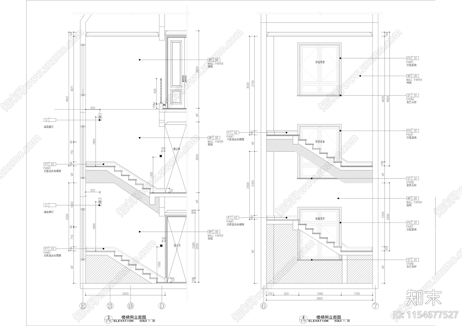 现代古典别墅样板间装修室内cad施工图下载【ID:1154677527】