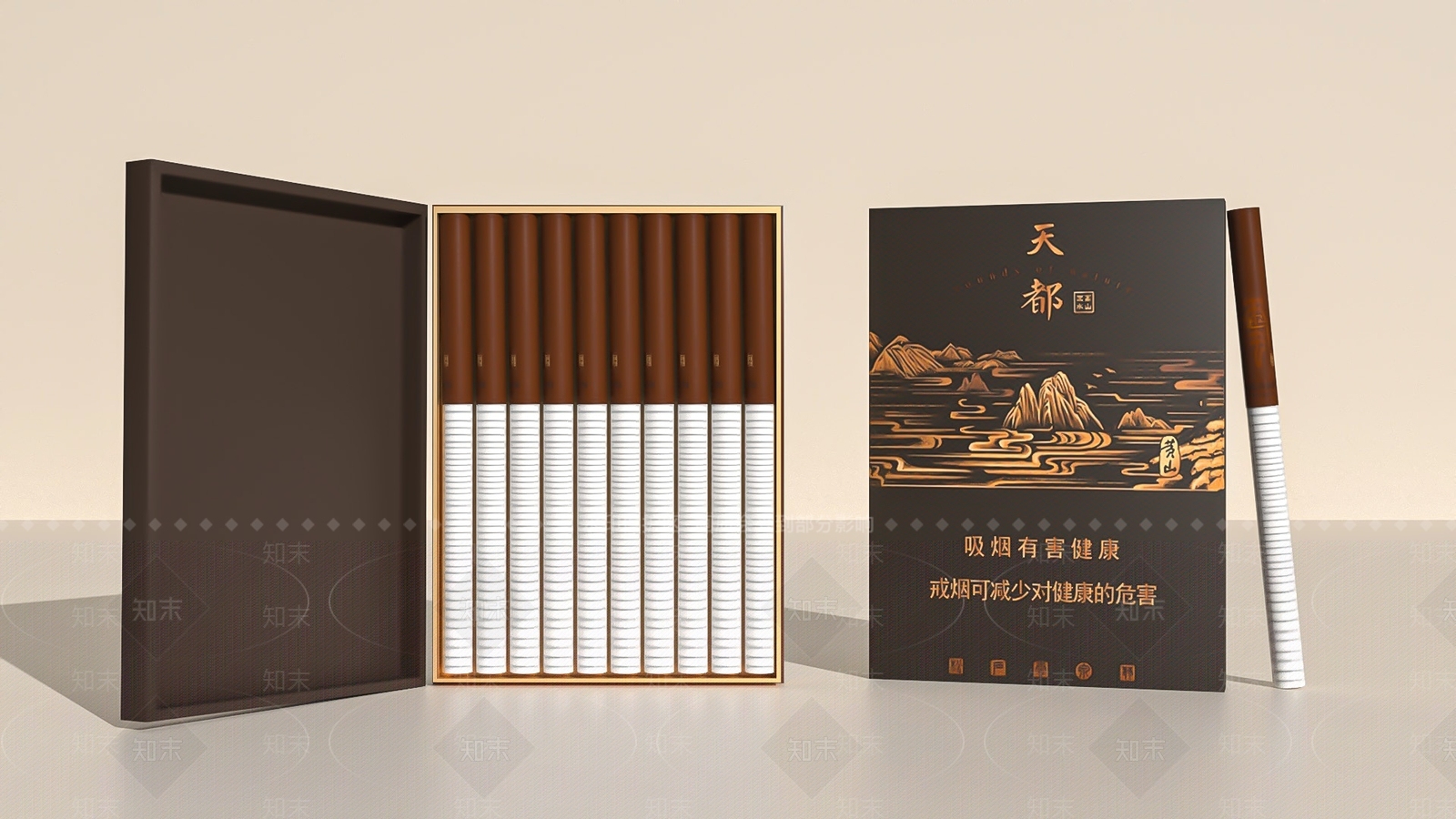 新中式盒子3D模型渲染效果图
